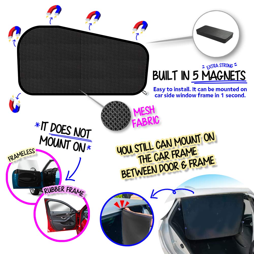 Ggomaart Car Window Sun Shade - Universal Reversible Magnetic Curtain For Driver Or Passenger With Sun Protection Block Damage F