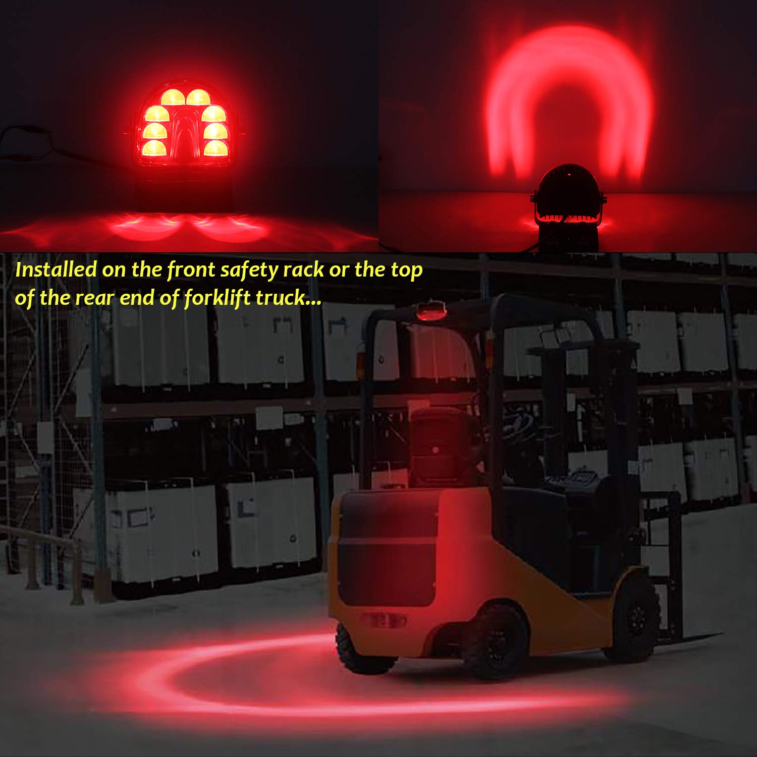 ONERAY Forklift Safety Light Red Arc 20W LED Warning Light, DC10-80V, Stainless Steel, 1PCS