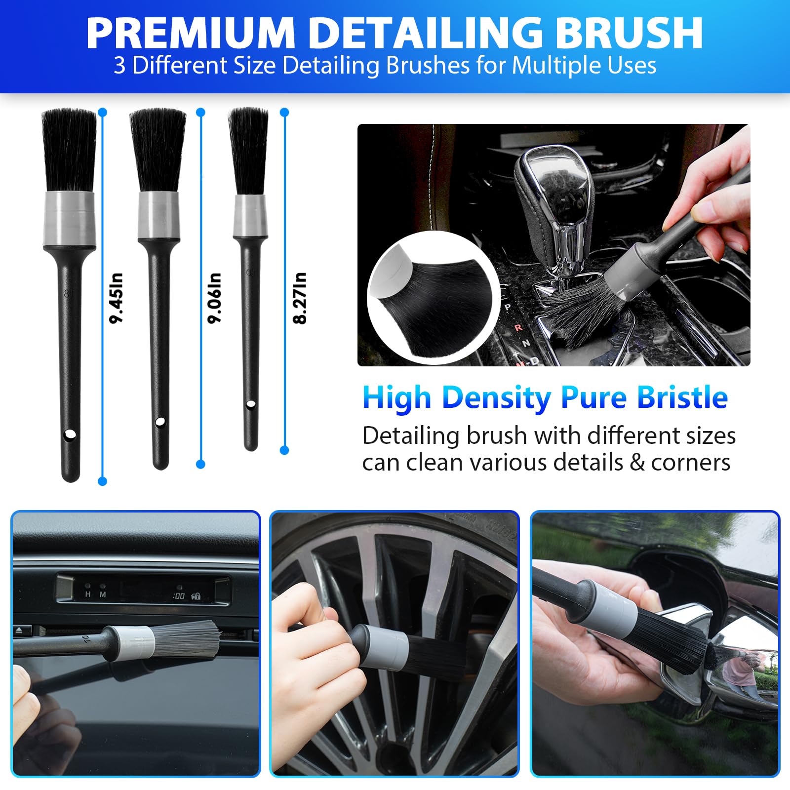 THINKWORK Car Cleaning Kit - 8000PA Vacuum & 7Pcs Detailing Brush Set - Gray, Model W6200