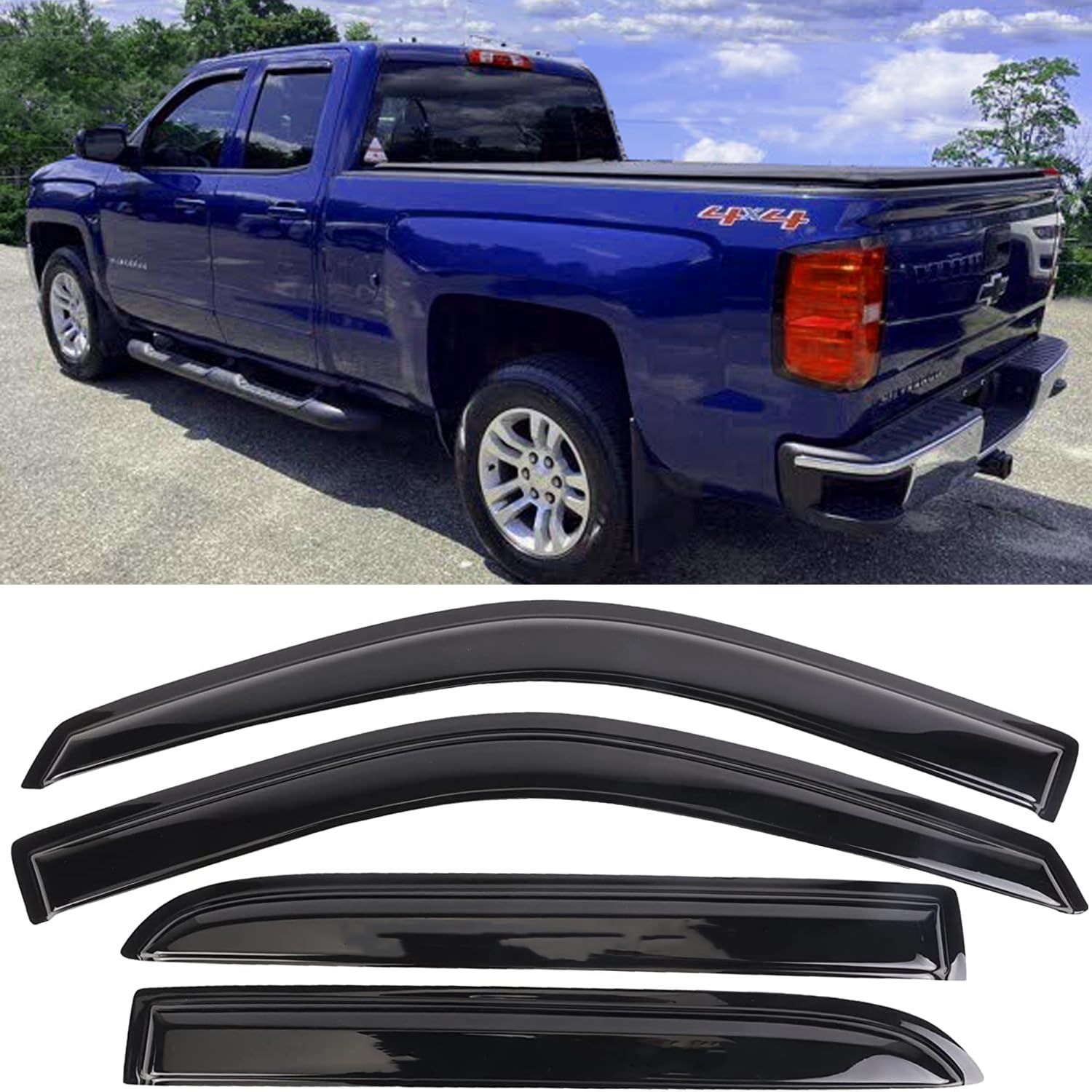 94515 Truck Window Visors Rain Guards For 07-13 Chevy Silverado/Gmc Sierra 1500, 07-14 Silverado/Sierra 2500Hd 3500Hd Crew Cab/A