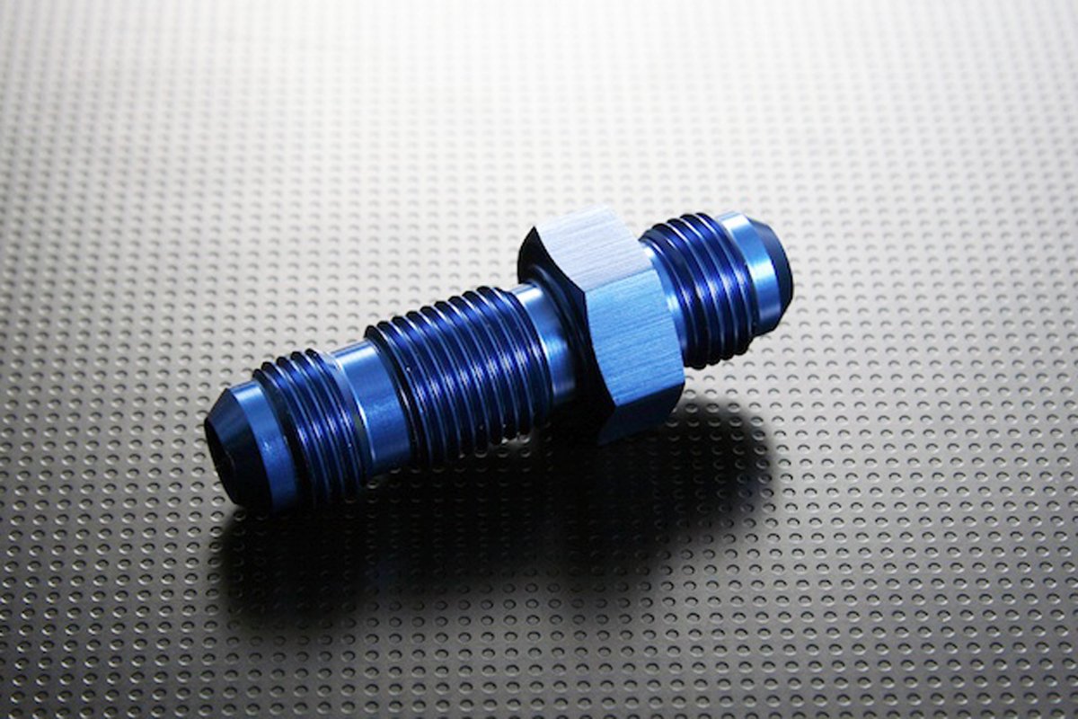 Autobahn88 Aluminum Anodized Hose End Fitting - Bulkhead, Male AN Flare, Straight AN6 to AN6 (Blue)