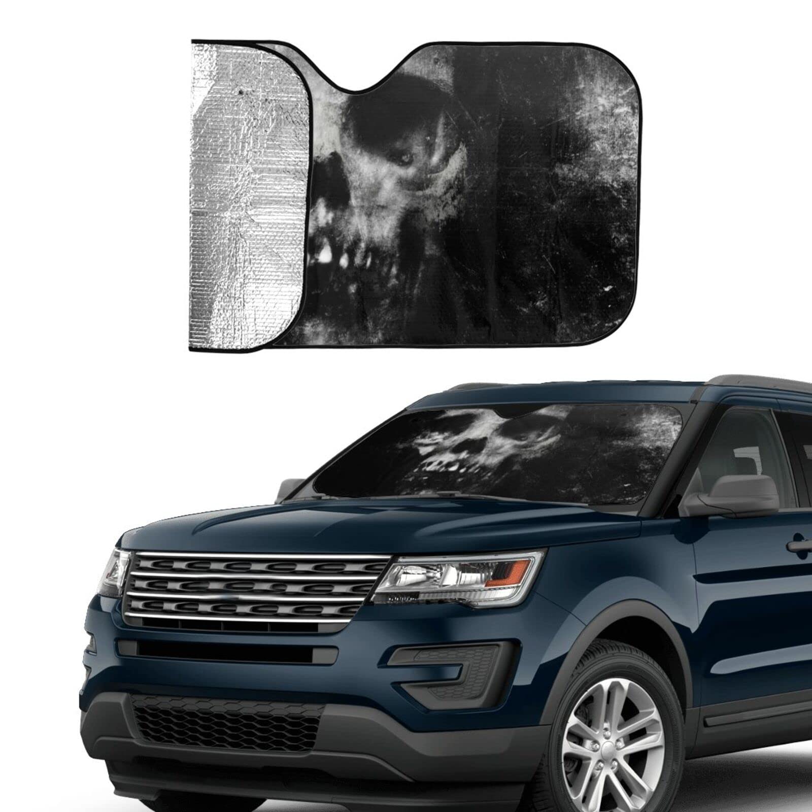 Scary Halloween Spooky Skull Horror Windshield Sunshade For Car Suv Truck Foldable Uv Ray Reflector Front Window Sun Shade Visor