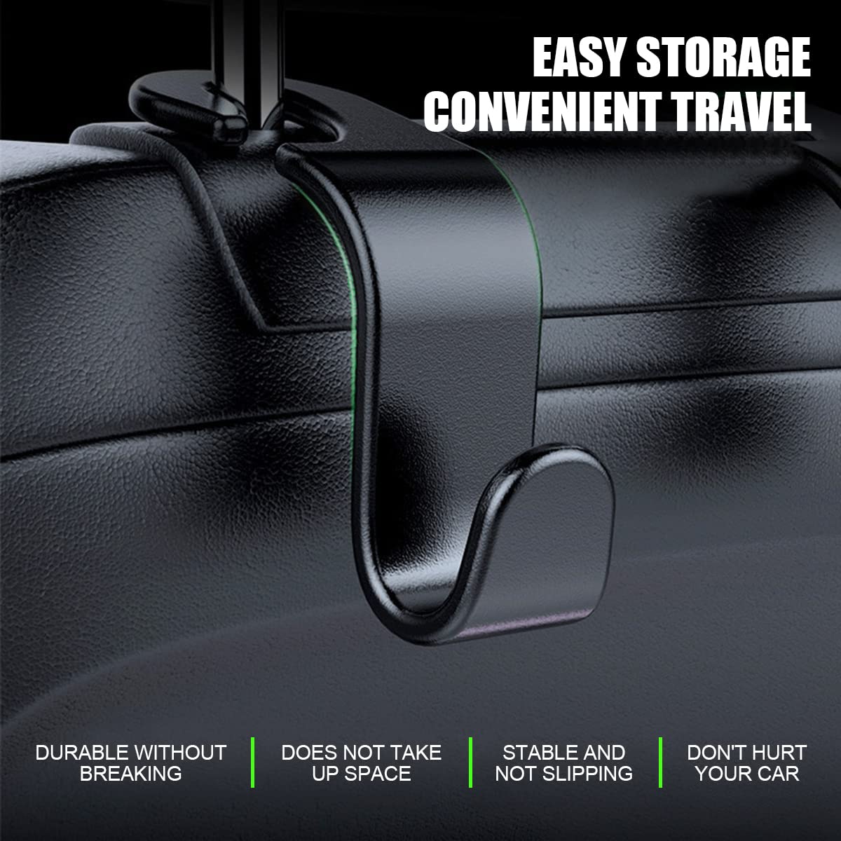 Hanemia Car Back Seat Headrest Hooks, 4 Pack Black - Stylish Hangers for Handbags, Clothes, Coats, Grocery Bags - Car Interior Accessories