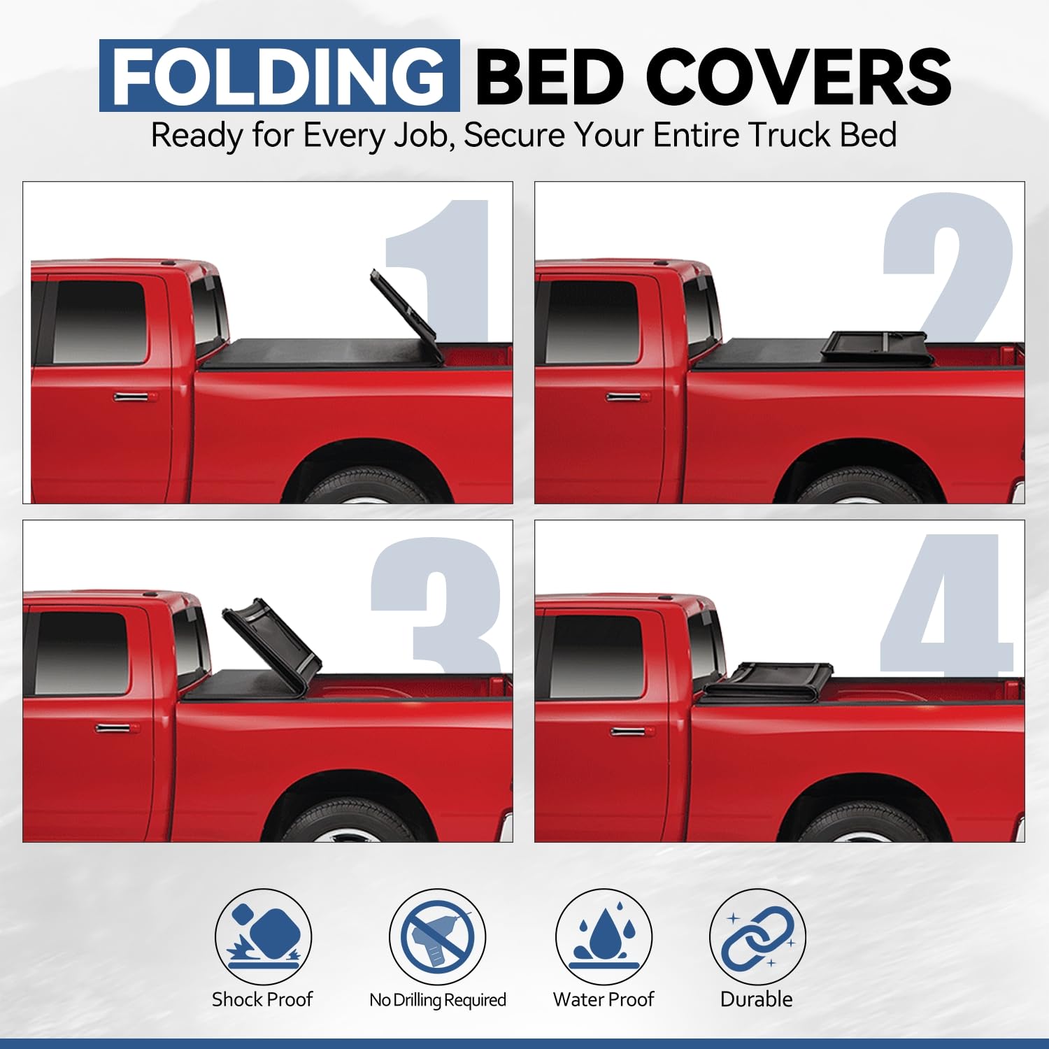 Auto Dynasty Truck Bed Tonneau Cover Compatible With 2016-2023 Toyota Tacoma 5Ft Fleetside/Styleside Bed, Soft Tri-Folding Matte