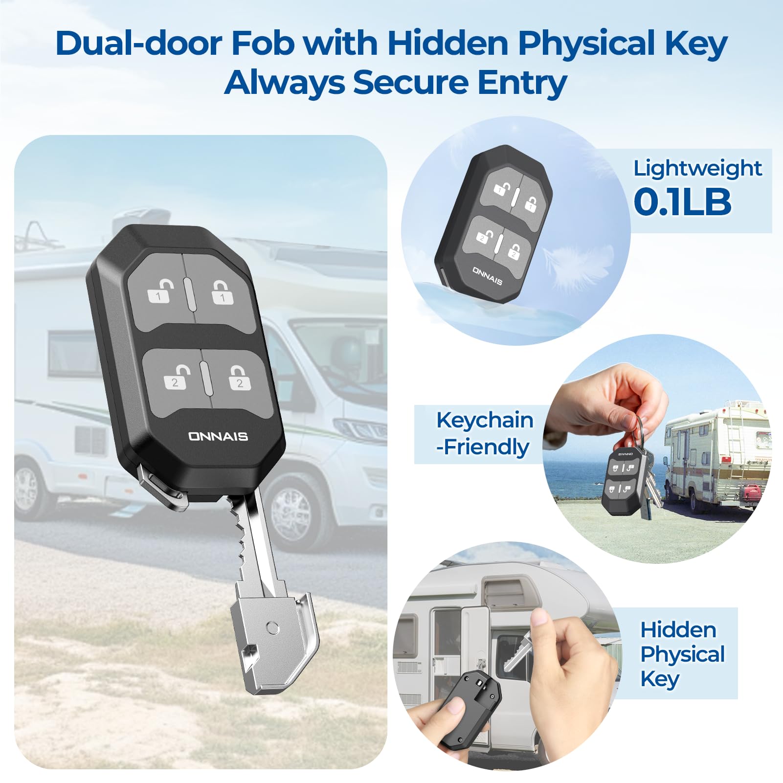 ONNAIS RV Door Lock Replacement - Keyless Entry with 10-Digit Keypad, Dual-Door Remote Control, Full-Metal, Black, Model W007B