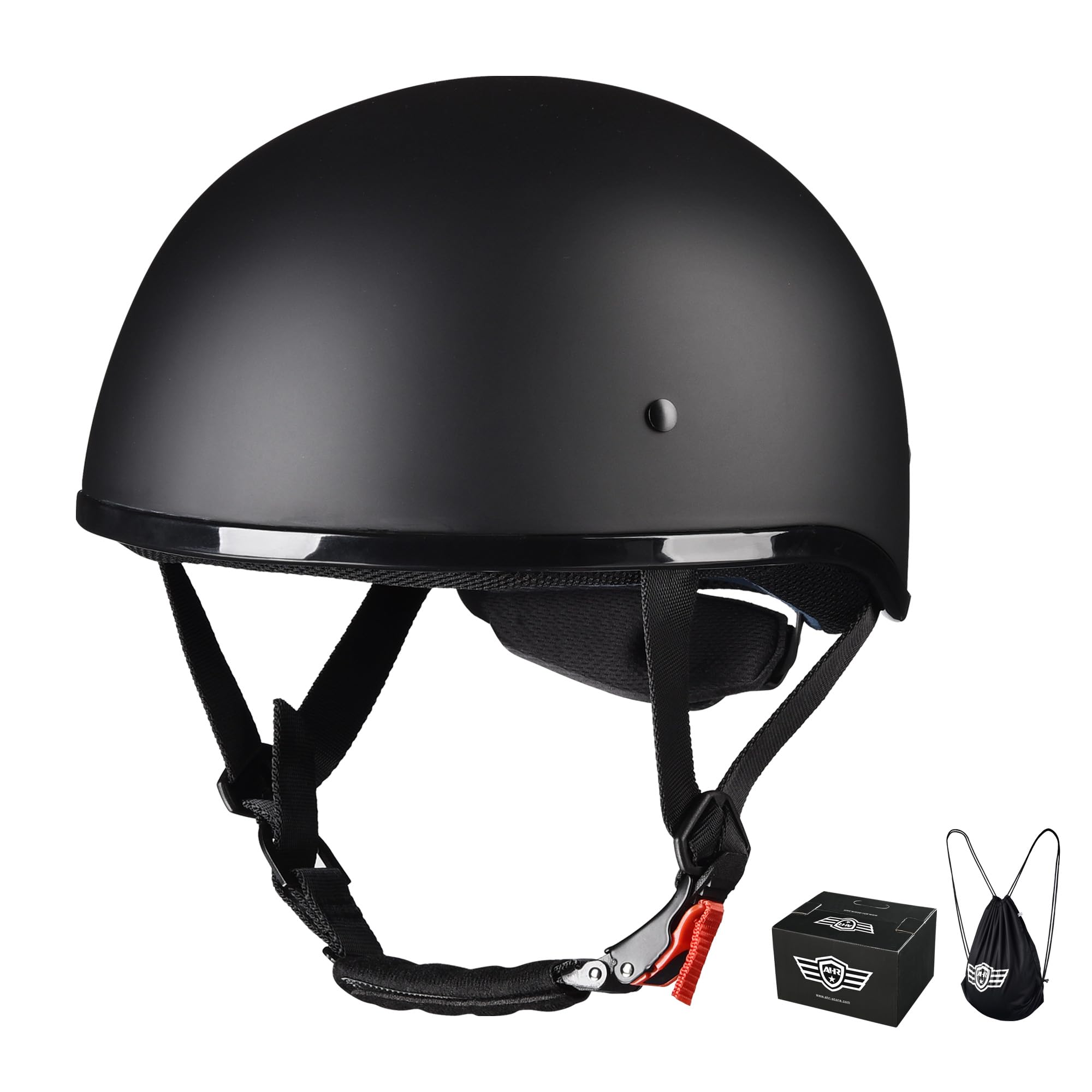 Ahr Half Face Motorcycle Helmet Dot Approved Half Skull Cap Half Helmet For Motorbike Cruiser Chopper Run-C, Matt Black, Xl