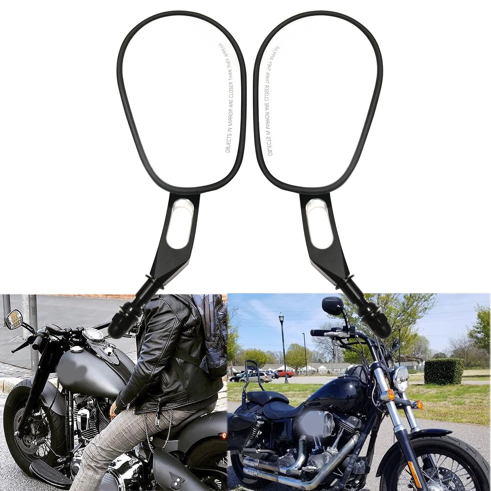 Rich Choices 8mm Black Motorcycle Rearview Side Mirror - Hollow Styling for Harley Bobber Cruiser Custom MT
