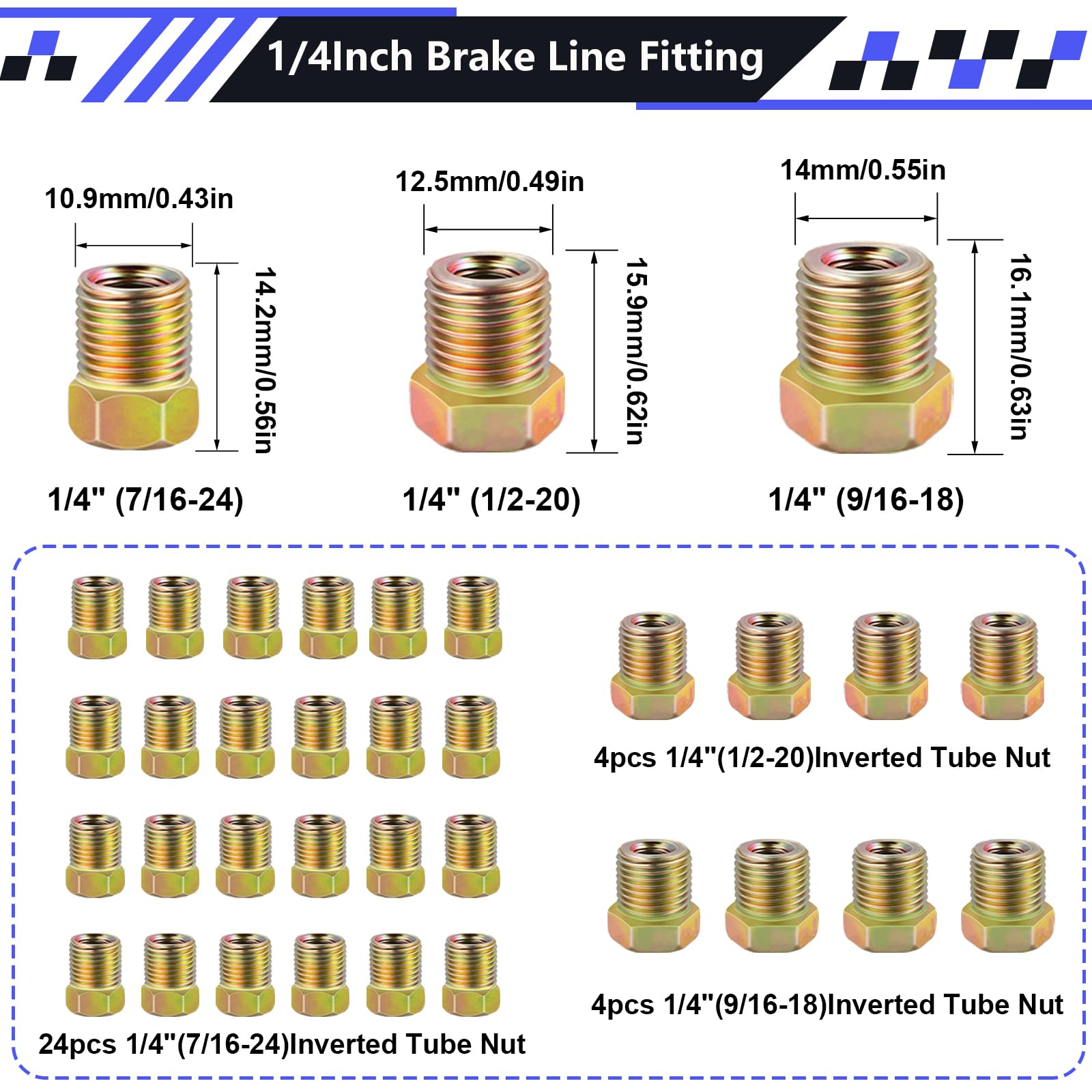 smseace 46Pcs Copper-coat Brake Lines Kit 1/4" for Hydraulic/Fuel Systems, Gold, Model D-G1-027-Gold