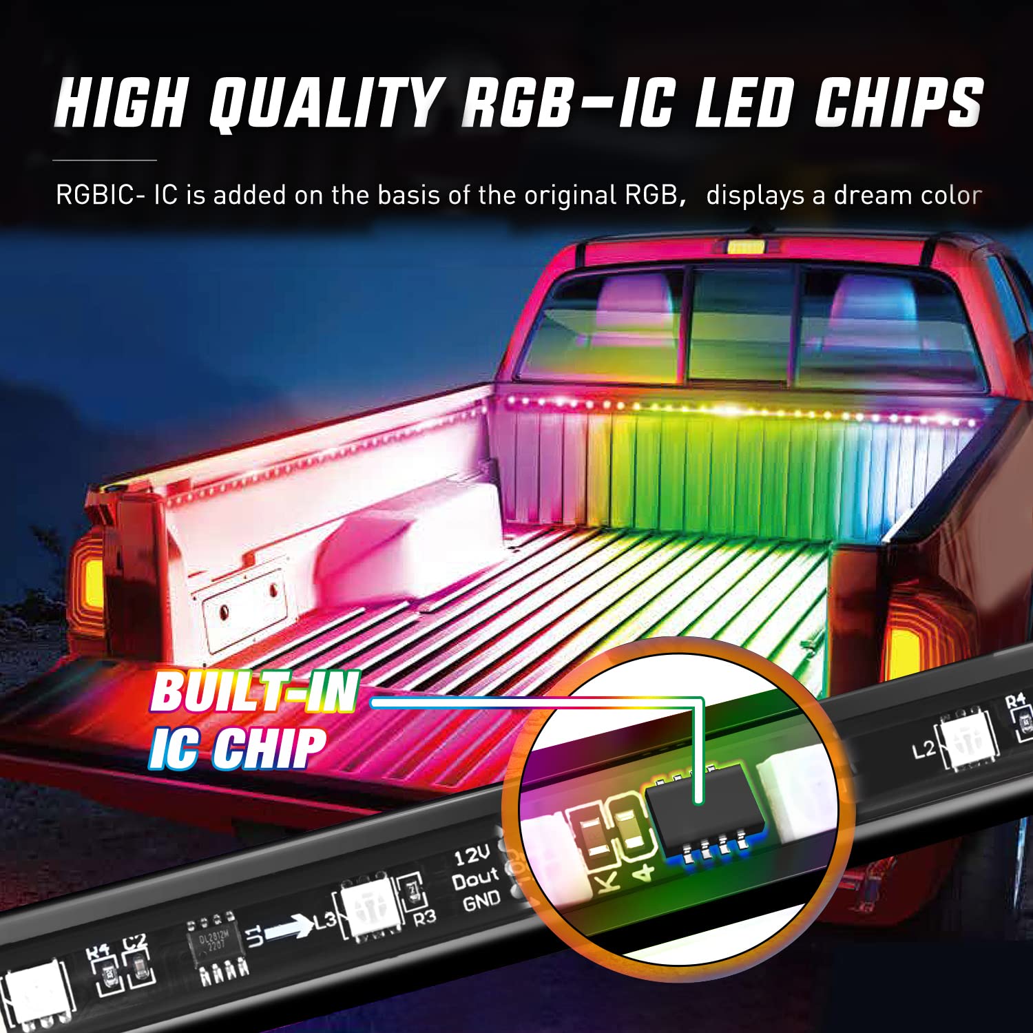 Nilight Truck Bed Light Strip Rgb-Ic Led Lights For Truck Bed Pickup Multi Dream Color Diy Music Synchronous With App And Rf Rem