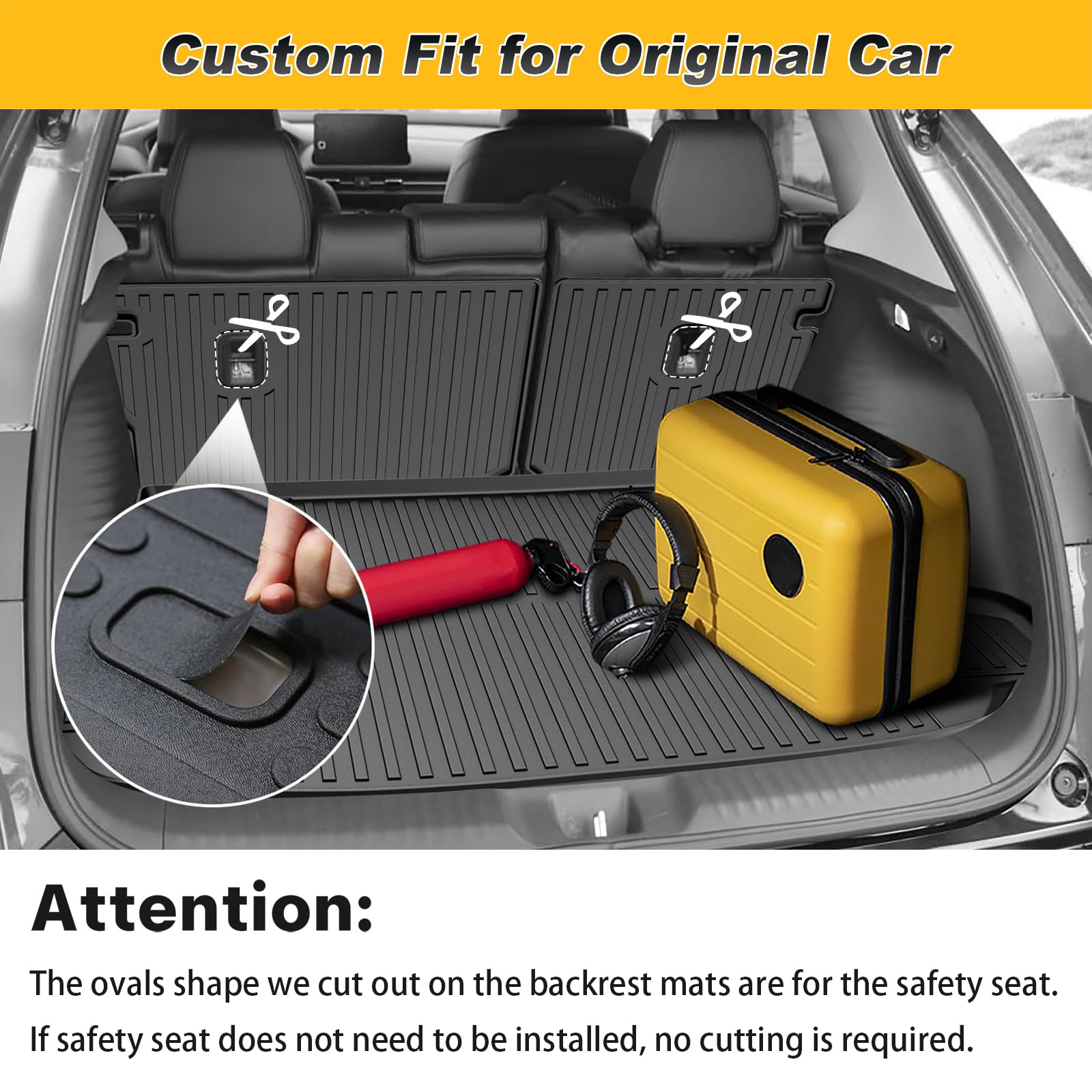 2025 HRV Cargo Liner & Backrest Mat Fit for Honda HR-V HRV 2023 2024 2025: All Weather Protection Cargo Mat with 2nd Row Back Se