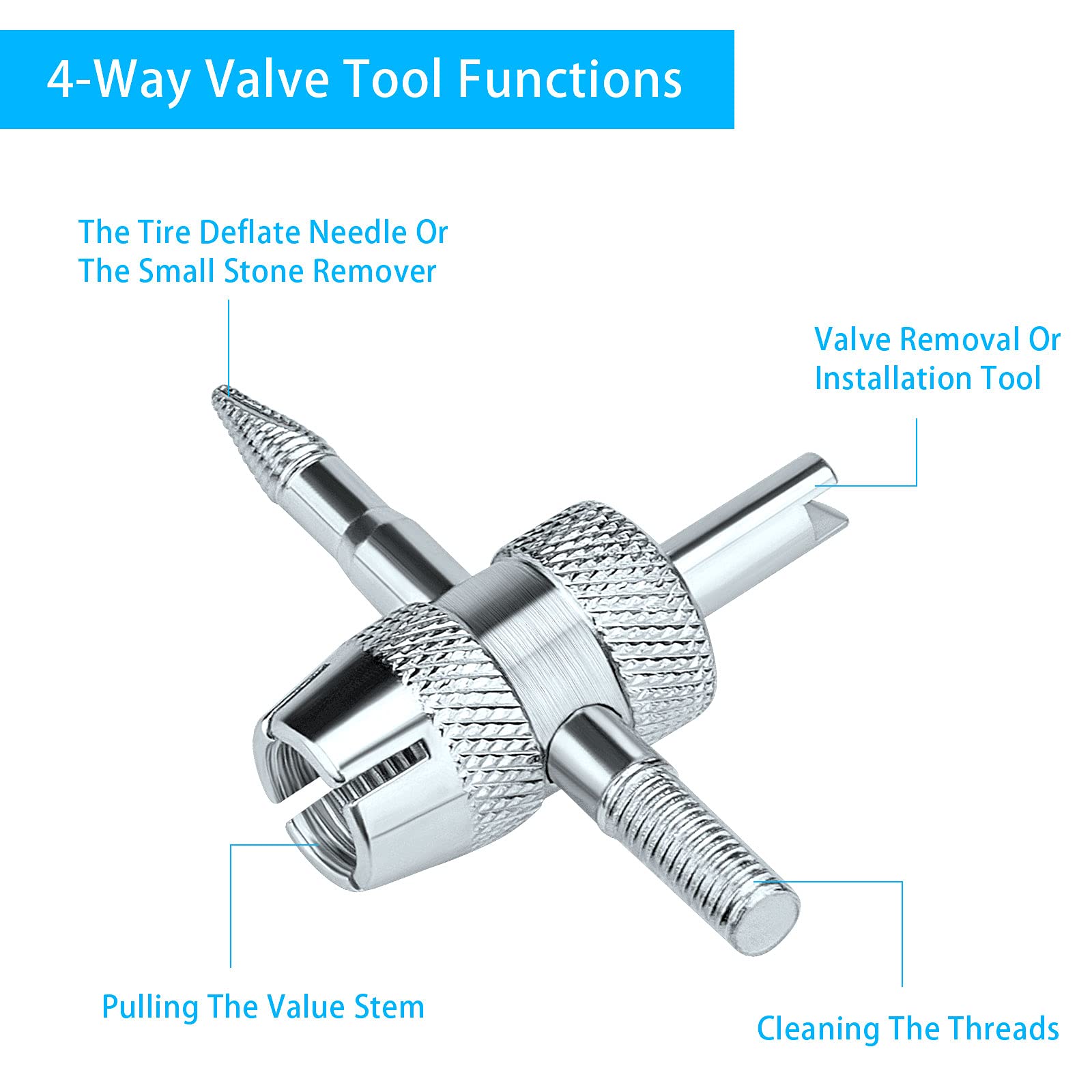 SOKOSEY 56Pcs Valve Stem Removal Tool, Valve Cores, 4-Way Valve Tool, Valve Core Remover Tool, Valve Stem Caps