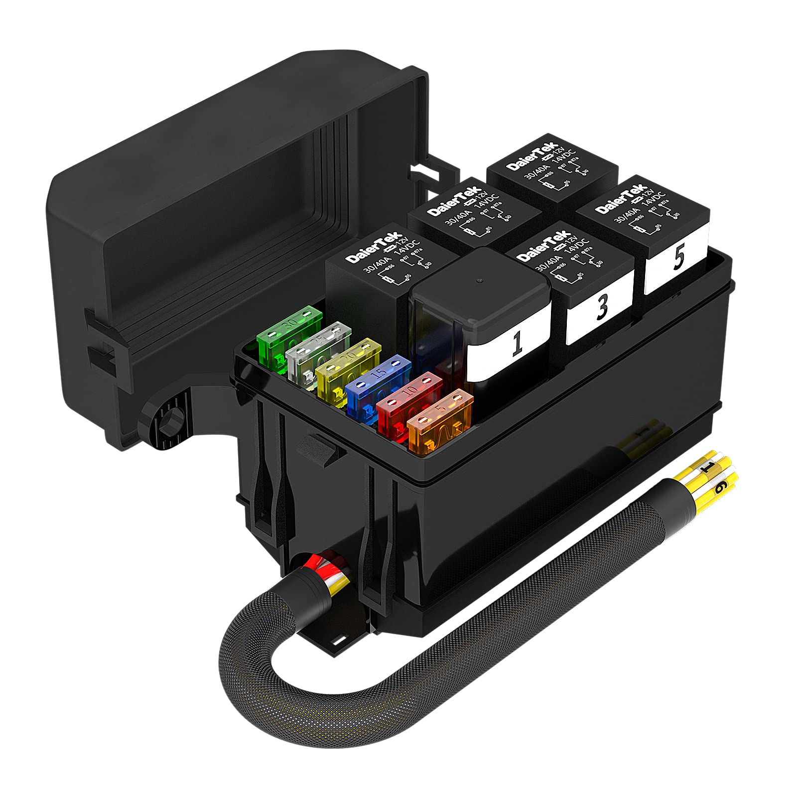 Joinfworld Relay Box 12V Automotive Fuse Relay Box Pre-Wired Universal Waterproof Fuse and Relay Box with 6 Relays and 6 ATC/ATO