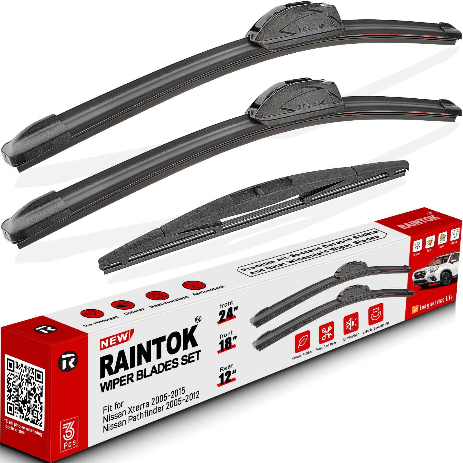 Raintok Windshield Wiper Blades Replacement For 2005-2015 Nissan Xterra / 2005-2012 Nissan Pathfinder Original Factory Quality F
