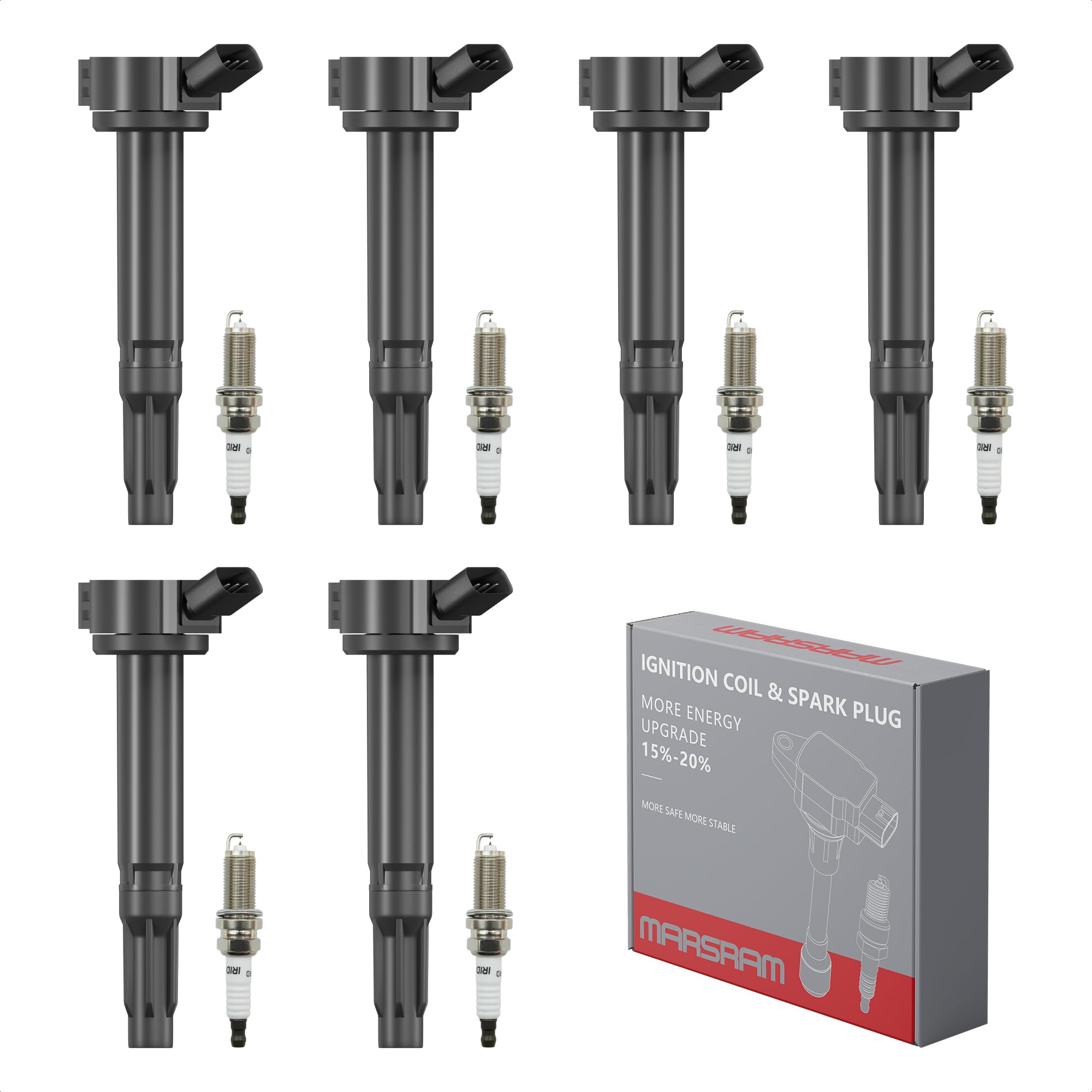 Marsram Uf487 Ignition Coil Pack & Double Iridium Spark Plug Fit For Toyota Lexus 2005-2018 Camry Highlander Avalon Rav4 Sienna