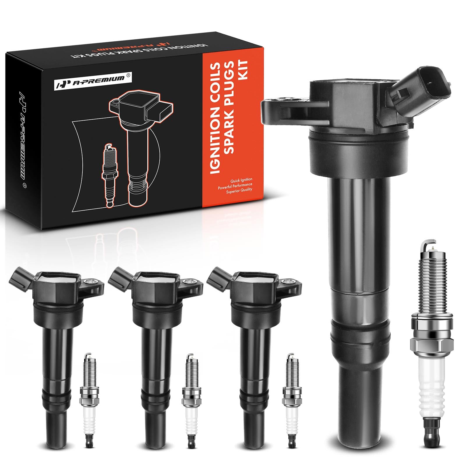 A-Premium Set Of 4 Ignition Coil Pack And Iridium Spark Plugs Compatible With Hyundai Elantra 2012-2016, Elantra Coupe Gt Tucson
