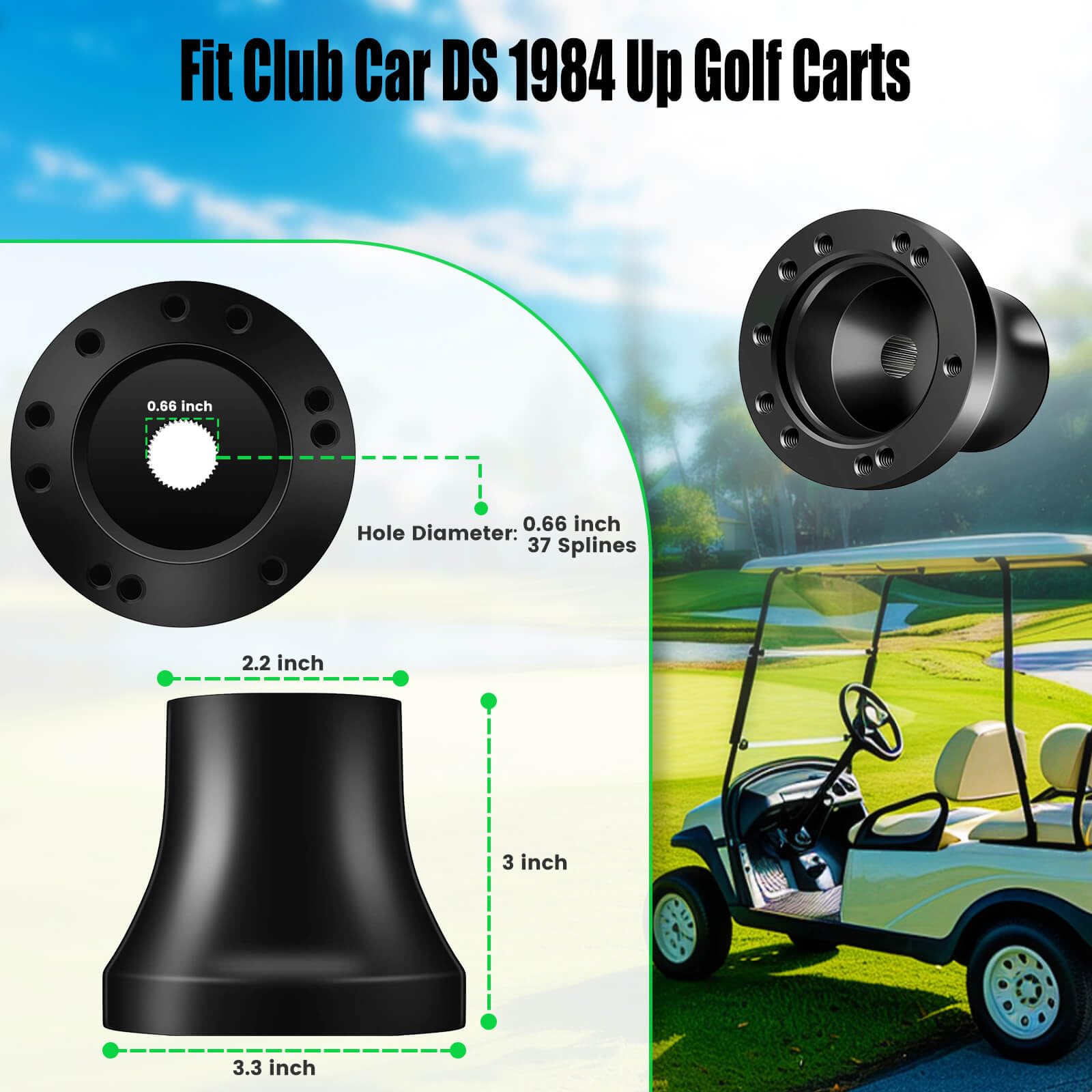 Leapgo Club Car Ds Golf Cart Steering Wheel Adapter Golf Steering Wheel Adapter For Club Car Ds Golf Cart Mounting Adapter(Black