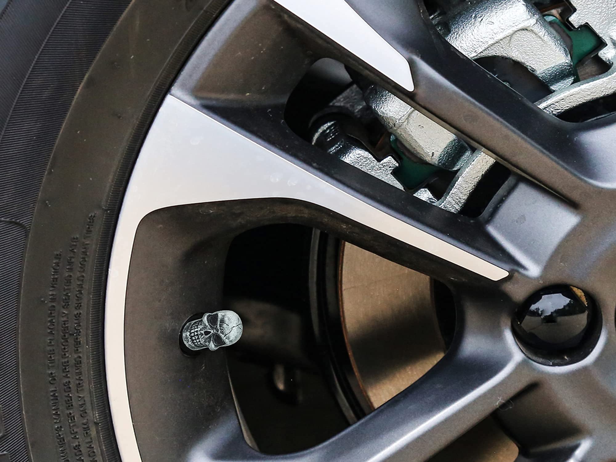 Abfer Skull Tire Wheel Air Cap Valve Stem Covers Car Decorative Accessories Fit Most Vehicle Truck Motorcycles Bikes (Silver)