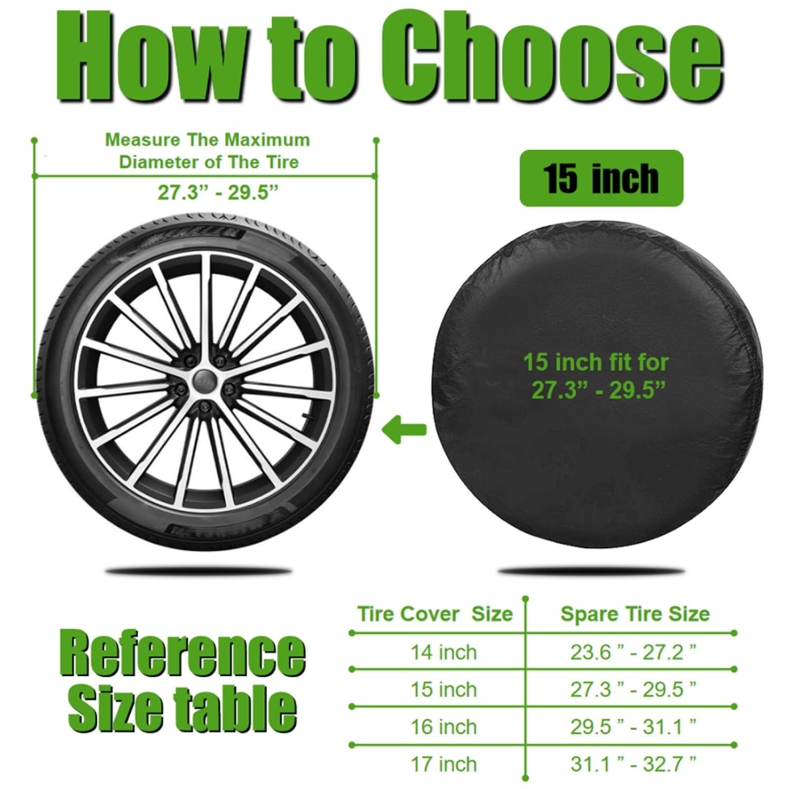WSSROGY 15 inch PU Leather Soft Trailer Spare Tire Cover Fit for Jeep, SUV, Truck (Black, 15 inch for Diameter 27 '' - 29 '')
