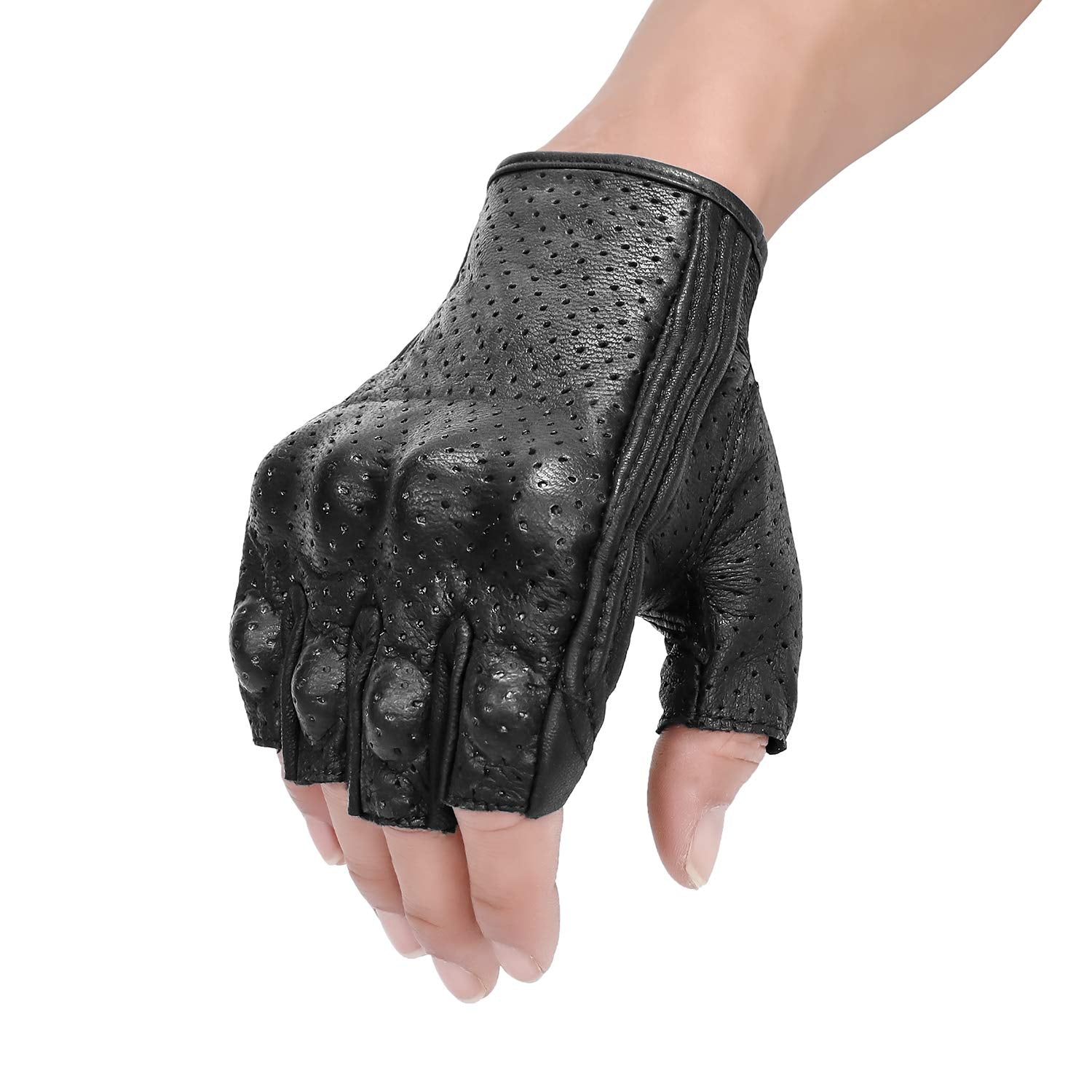 Superbike Fingerless Motorcycle Gloves Mens Leather Motorcycle Racing Gloves Hard Knuckle Armored(G11-Black,Xl)