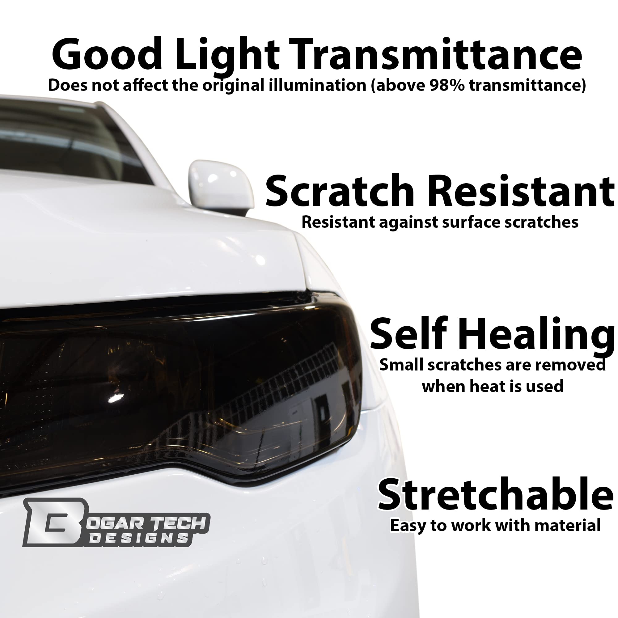 Bogar Tech Designs Tail Light Sidemarkers Rear Reflectors Tint Kit Compatible With And Fits Dodge Challenger 2015-2022, Dark Smo