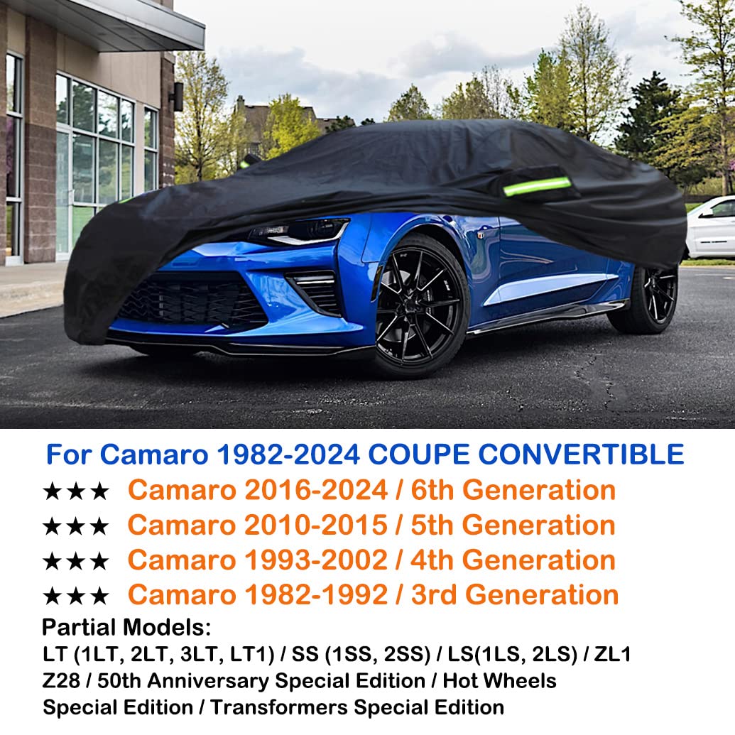 Sjysxm Car Cover Compatible With Chevrolet Camaro 1982-2024 2 Door Coupe Convertible, Waterproof All Weather Car Cover For Camar