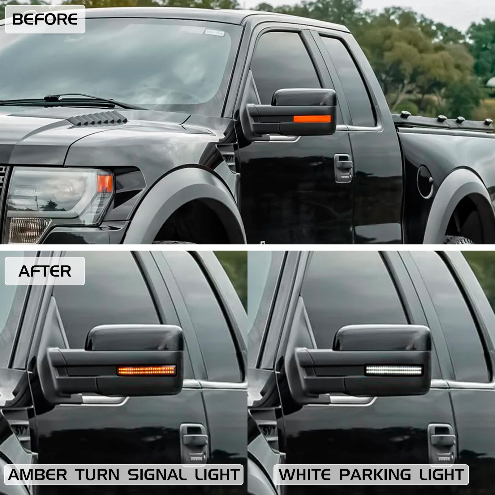 FetonAuto Sequential Switchback Side Mirror Turn Signal Lights, Smoked Lens, LED Marker Reflector for 2009-2014 Ford F150/Raptor SVT