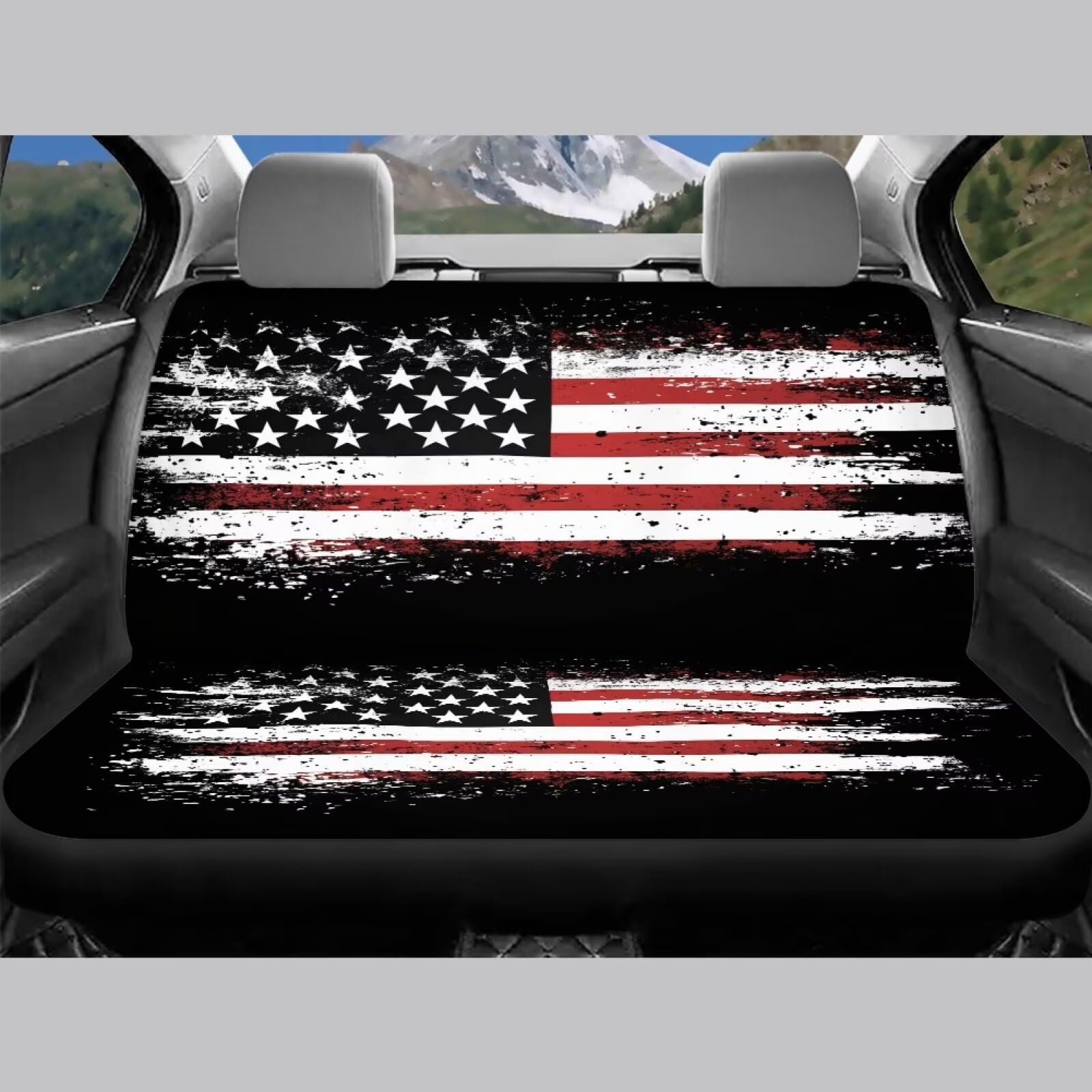 KEIAHUAN 4th of July Car Seat Cover Full Set American Flag Patriotic Breathable Car Front Seat Cover and Rear Bench Cover Set of