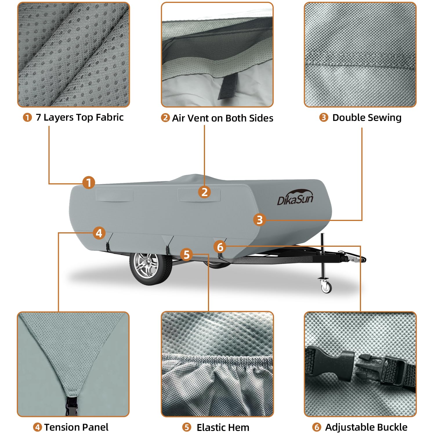 Dikasun Pop Up Camper Cover 10'-12', 7 Layers Waterproof Pop-Up Trailer Cover Anti-Uv Folding Camper Rv Cover For Motor Home