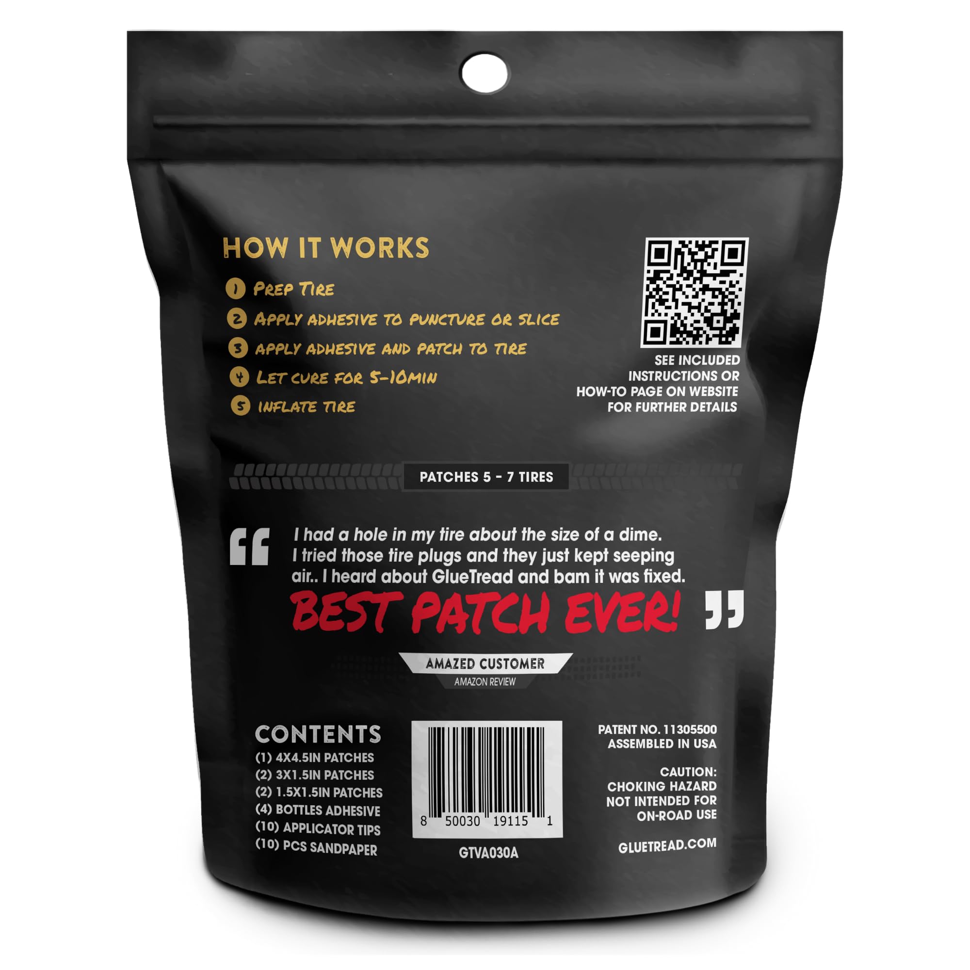 GLUETREAD GlueTread SXS Tire Patch Kit - Durable Rubber Patches for UTVs - Model GTVA030A - Easy Application, Fast Setting