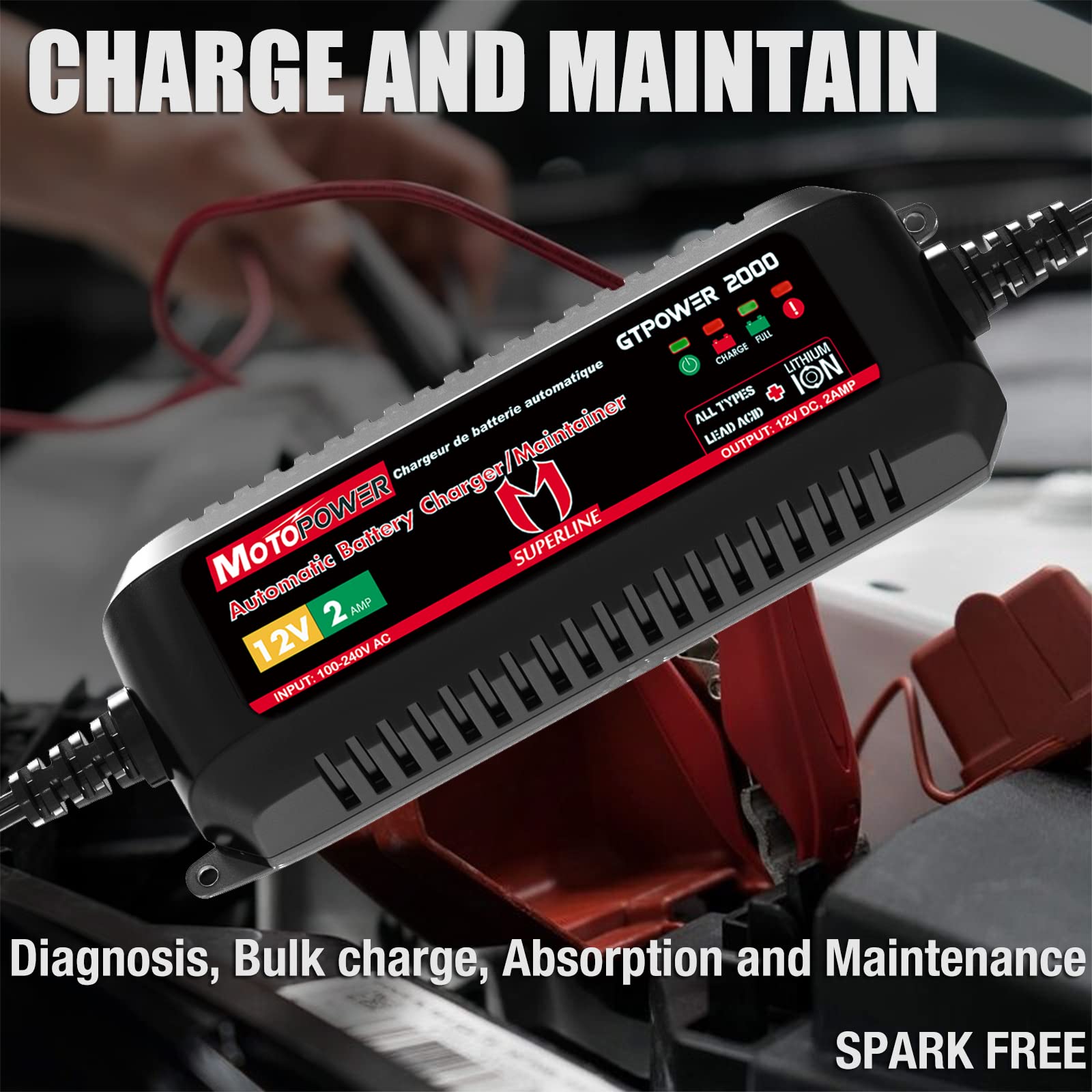 Motopower Mp00207A 12V 2Amp Automatic Battery Charger For Lithium Ion Batteries