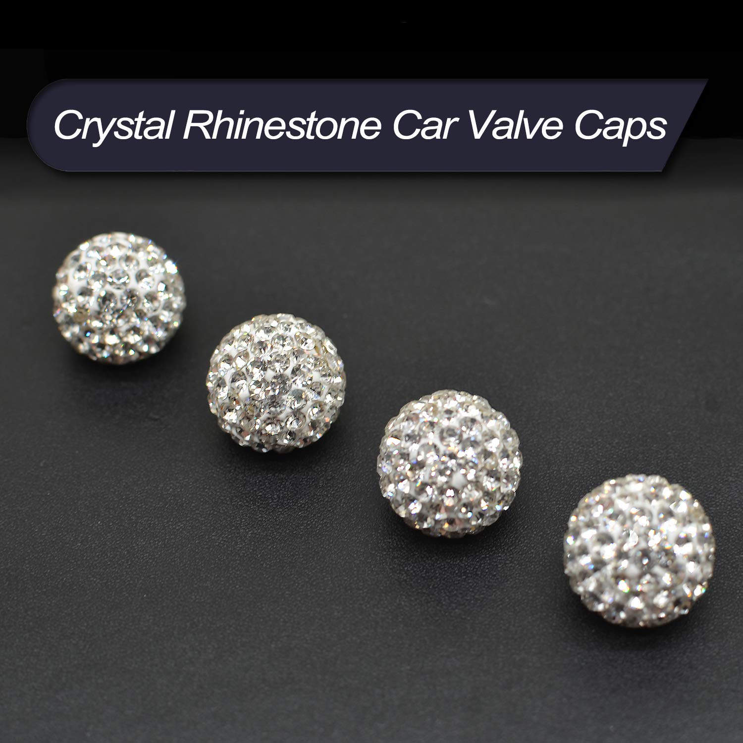 Mechcos Car Wheel Tire Valve Caps, 4 Pack Crystal Rhinestone Car Tire Wheel Valve Stem Air Caps For Car Tire Accessories Universal For Cars, Suvs, Bicycle, Trucks And Motorcycles - White
