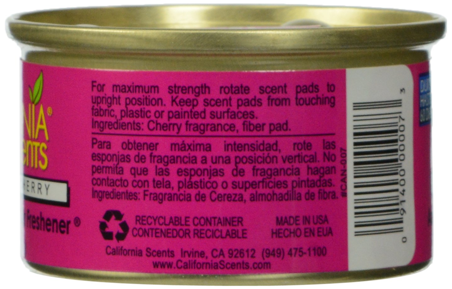 California Scents Spillproof Organic Air Freshener, Coronado Cherry, 1.5 oz Cannister, Red, Model #CAN-016