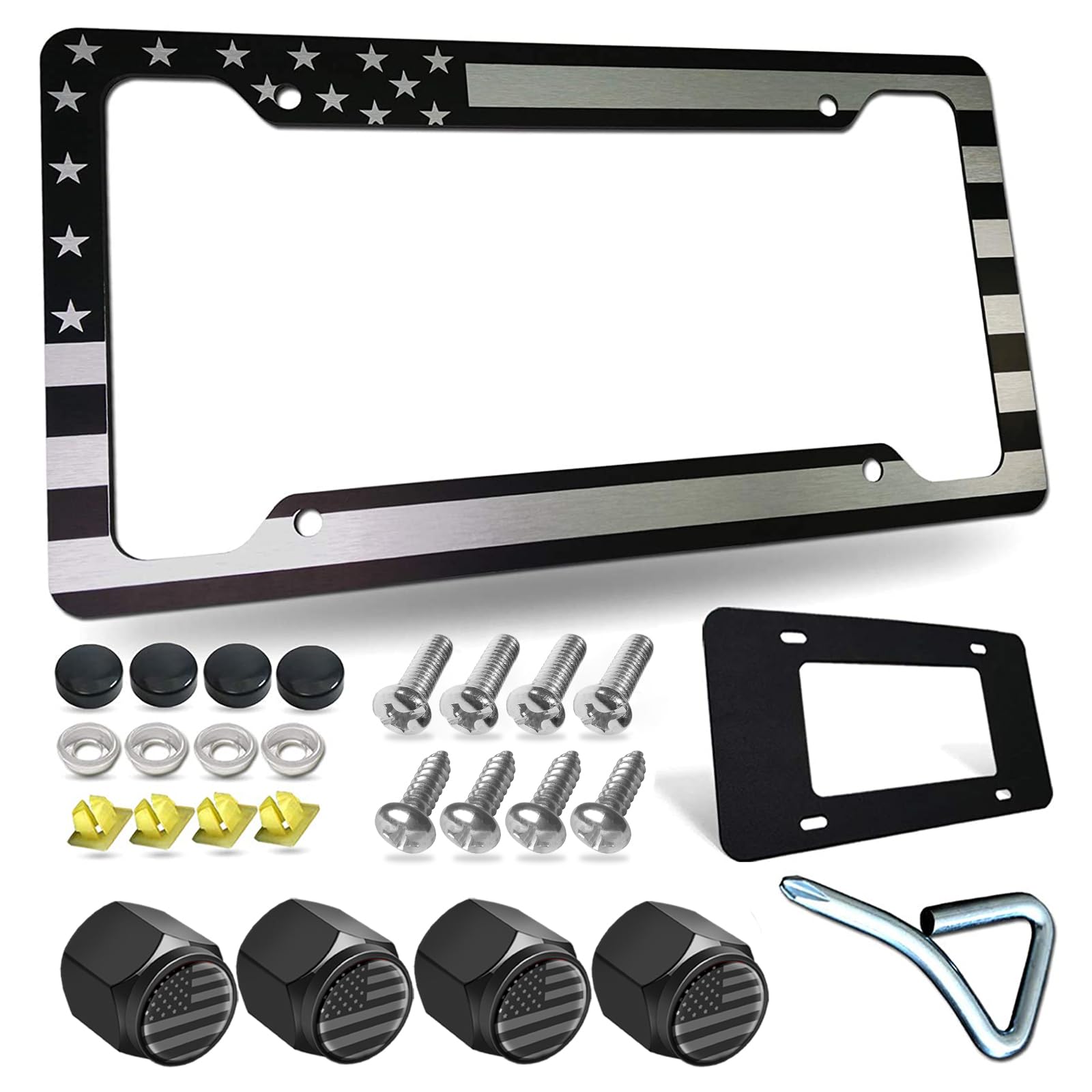 Tuersan American Flag License Plate Frame Patriotic Usa Flag Car Tag Cover, Rust Rattle Proof Aluminum Holder With Mounting Hard