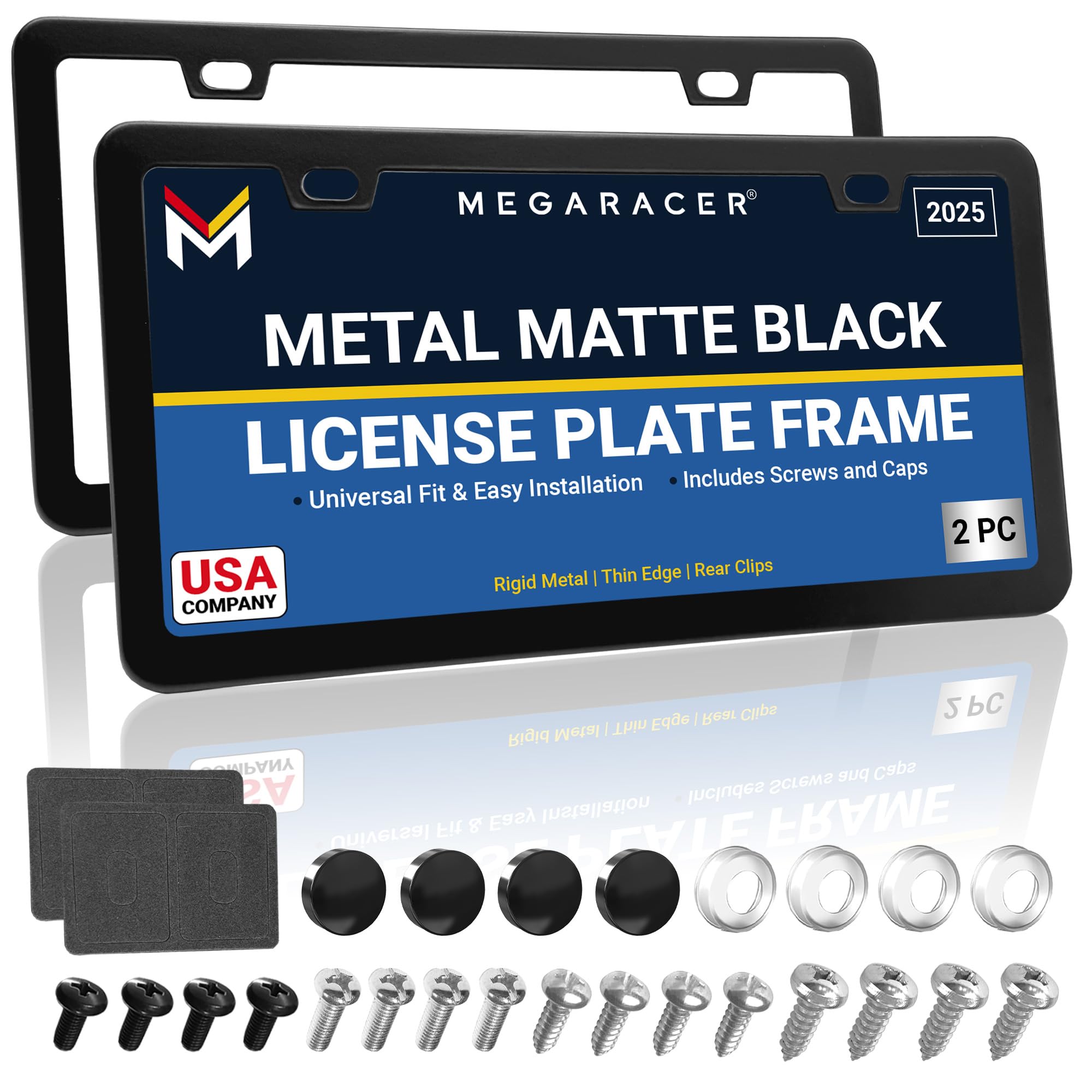 Slimline Matte Black License Plate Frames Metal | 2 Pack | Screws Fits Bmw Tesla Mercedes Porsche Audi Lexus | Slim Thin Cool Li
