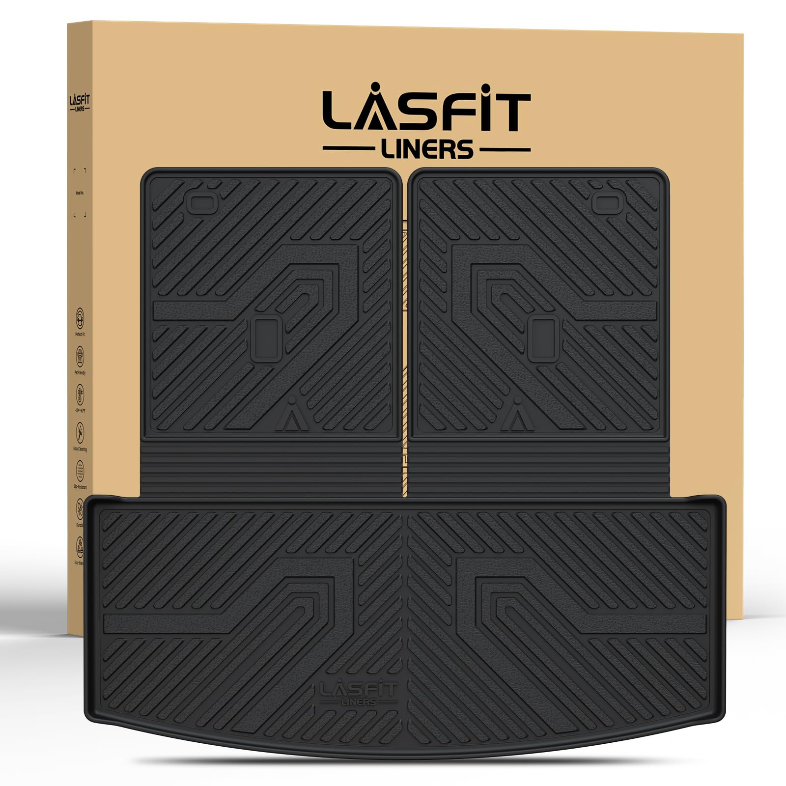 Lasfit Trunk & Backrest Mat For Ford Explorer 2020-2025, Custom Fit All Weather Protector Tpe One-Piece Design Easy Installation