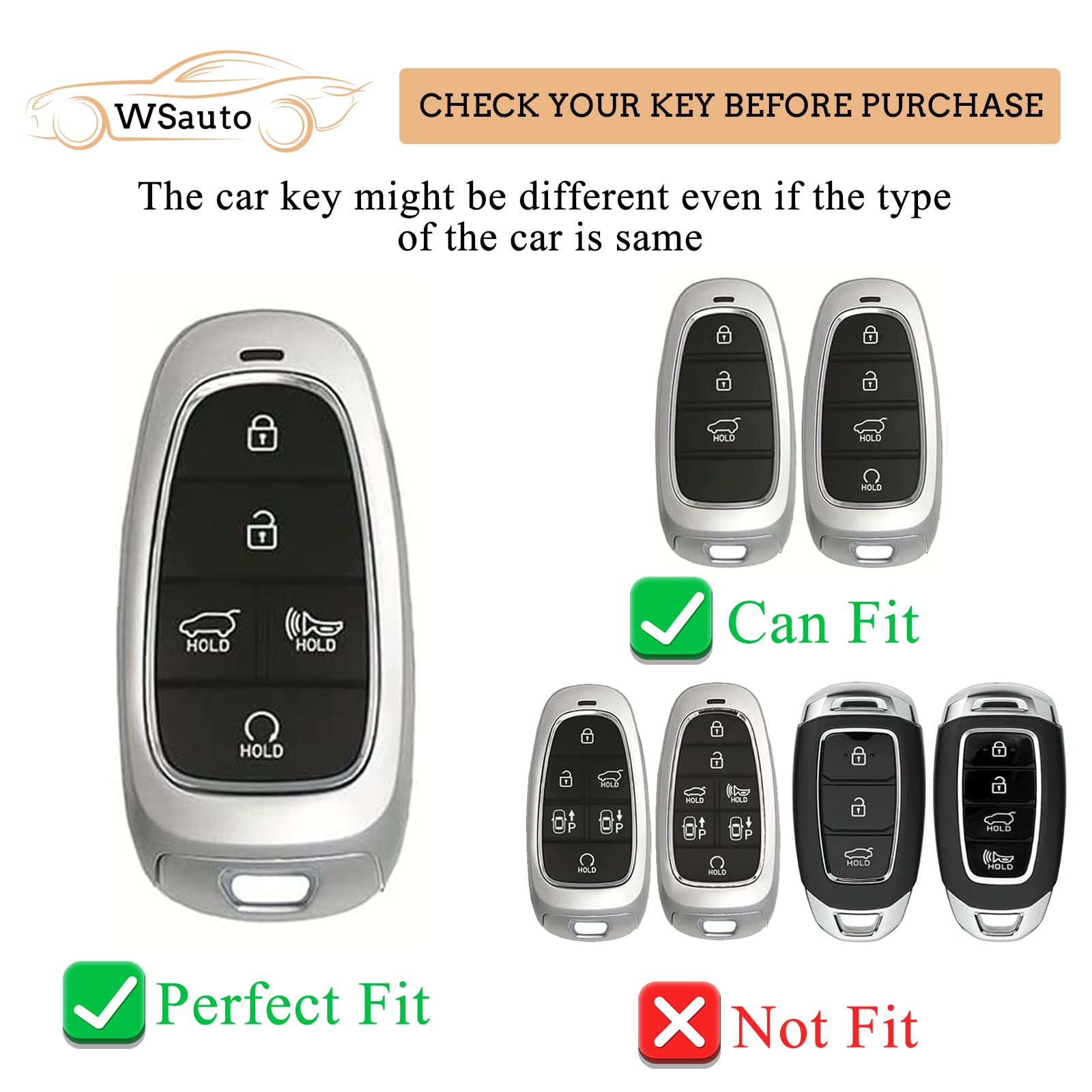 Wsauto For Hyundai Key Fob Cover Soft Tpu Protection Car Key Case Shell With Fashion Gold Bling Keychain Compatible With 2020-2023 Sonata Santa Fe Tucson Keyless Entry Smart Key Black