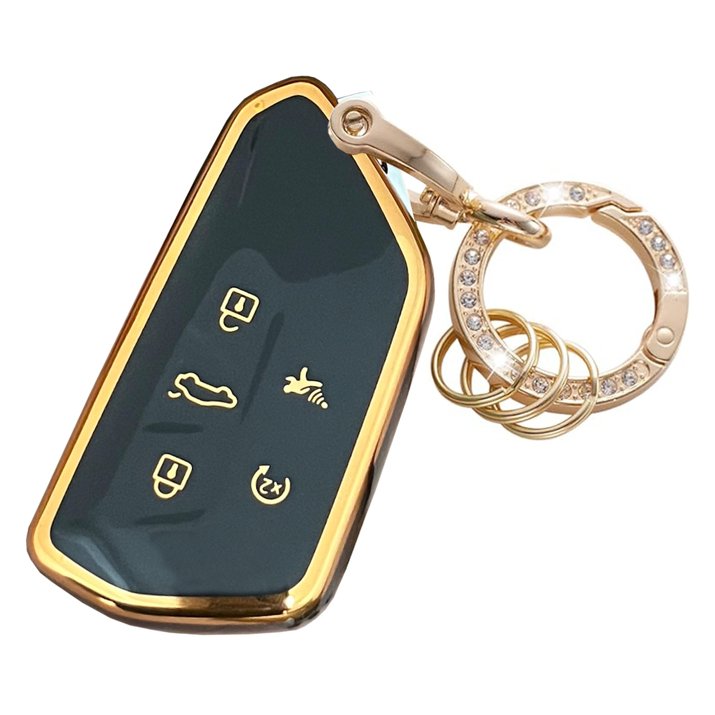 WENHENI for VW Volkswagen Key Fob Cover Key Fob Shell With KeyChain Fit for VW ID4 ID3 MK8 Golf GTI Skoda Octavia Smart Key (Gol