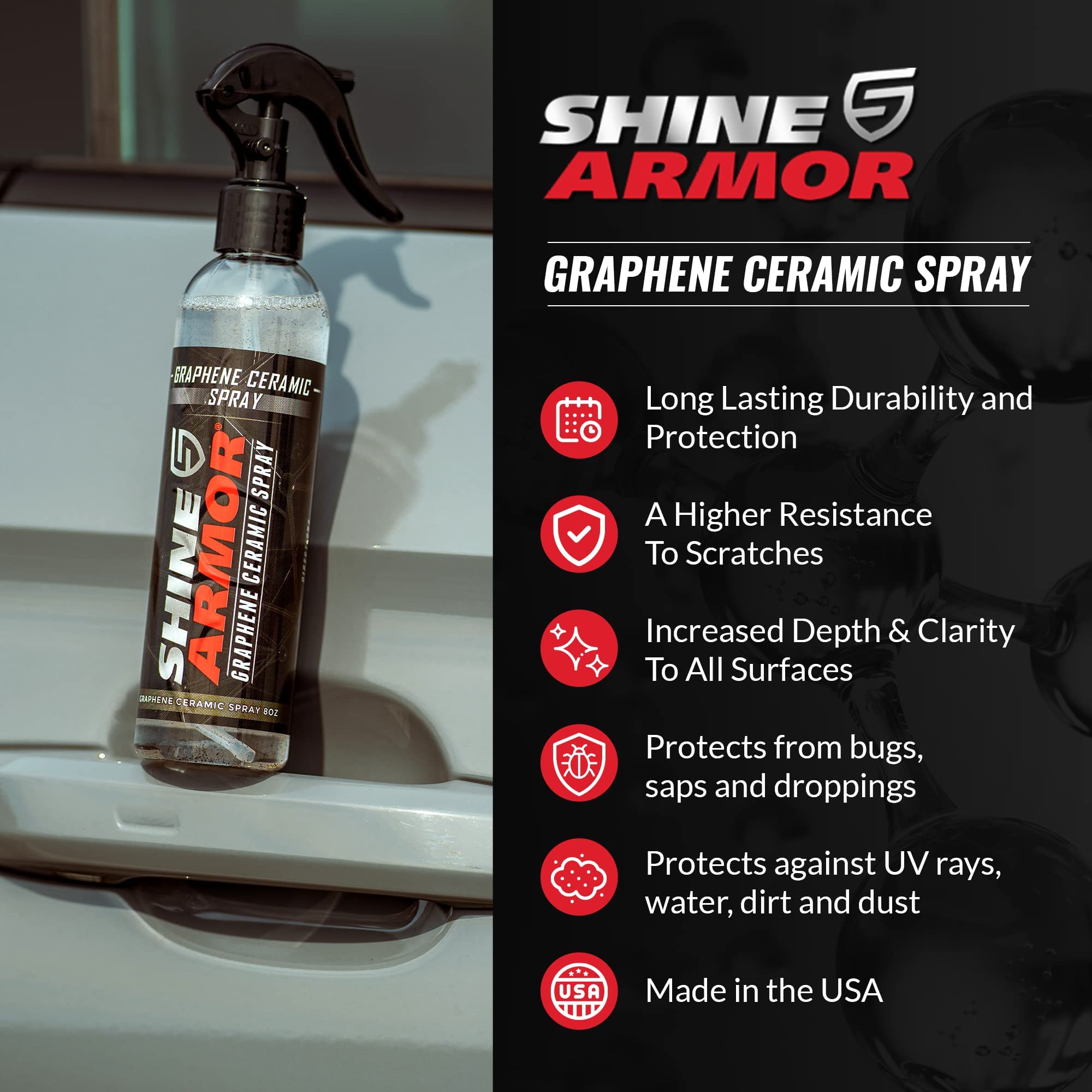 SHINE ARMOR Graphene Ceramic Coating for Cars, 8 Fl Oz, Hydrophobic SiO2 Technology, Premium Gloss, Ceramic Protection