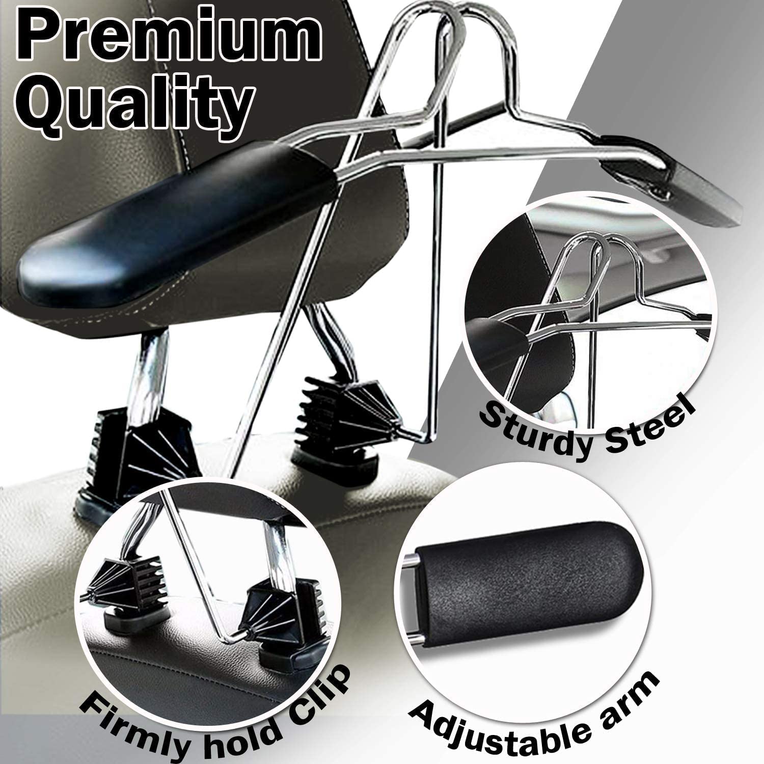 Zonetech Chrome Headrest Car Zone Tech Chrome Headrest Car Hanger 2 Pack- Premium Quality Clothes Holder Jacket Suit Coat Hanger