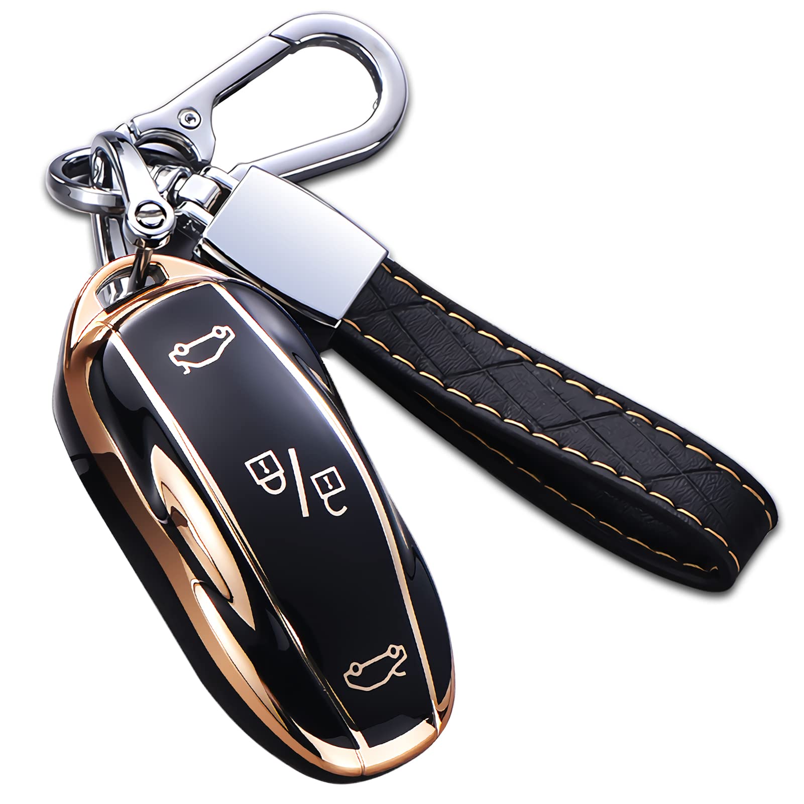 Cacacar For Tesla Model S Key Fob Cover With Keychain, Full Cover Protection Key Fob Case Premium Soft Tpu Smart Remote Key Hold