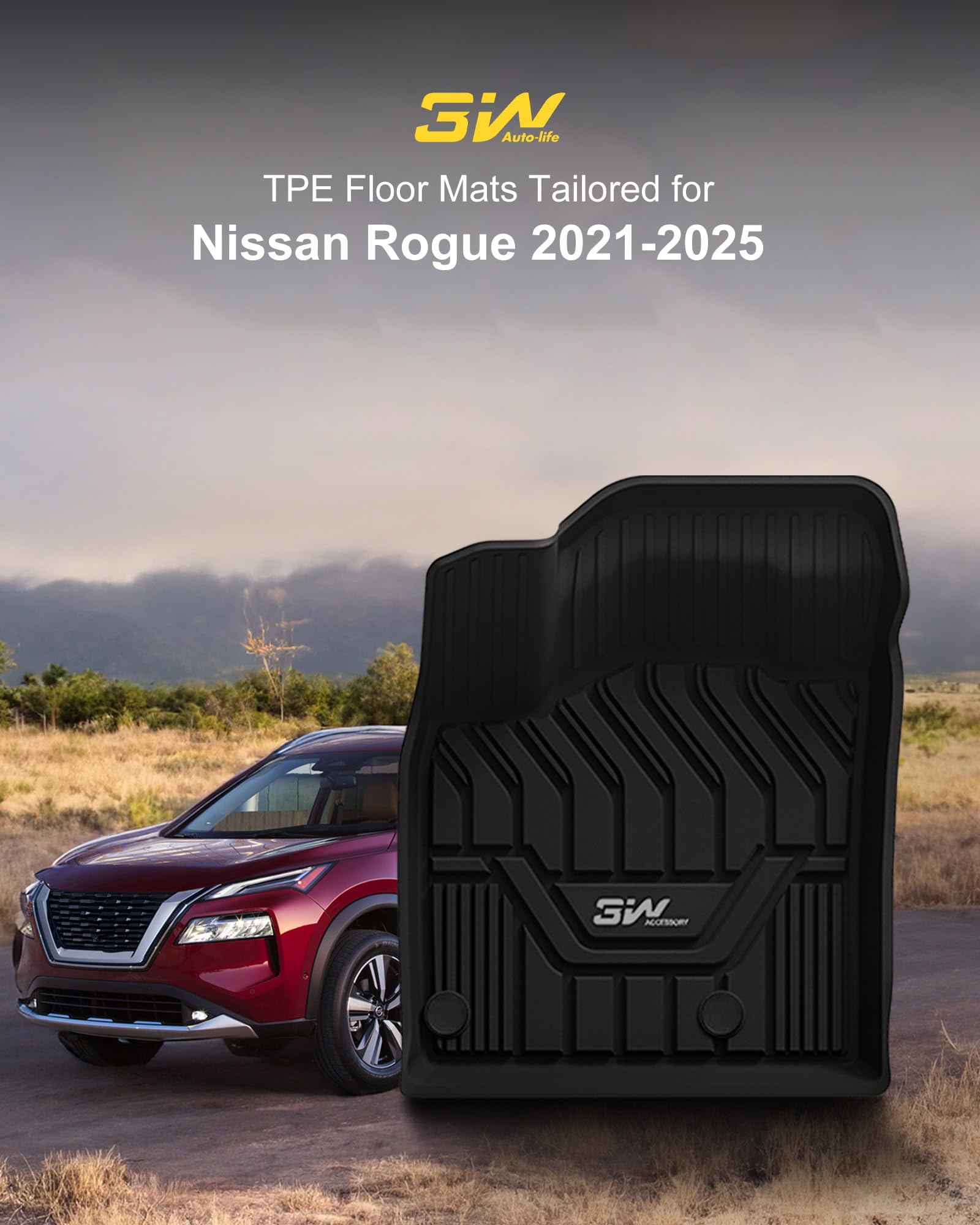 3W Floor Mats & Front Carpet Custom Fit For 2021-2023 2024 2025 Nissan Rogue, Tpe All Weather Car Accessories Floor Liner Full S