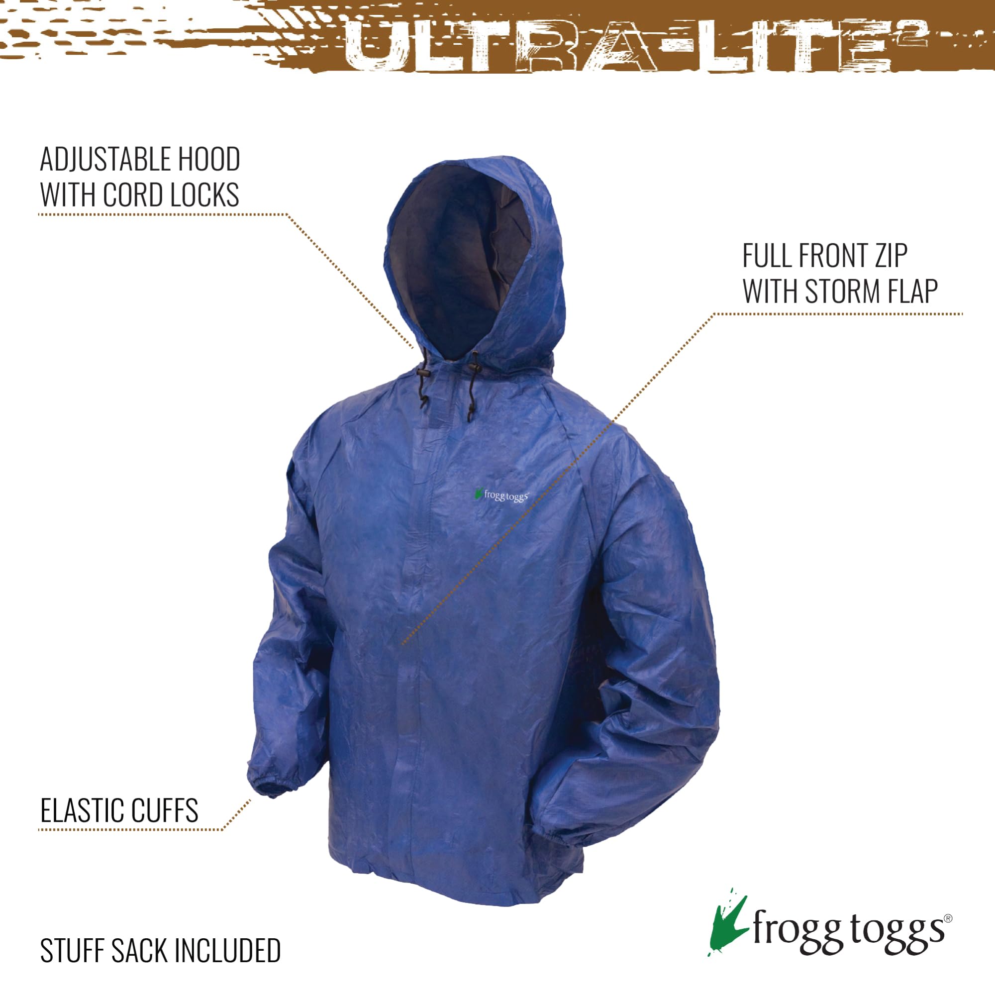 FROGG TOGGS Ultra-Lite2 Waterproof Rain Jacket, X-Large, Blue, Polypropylene