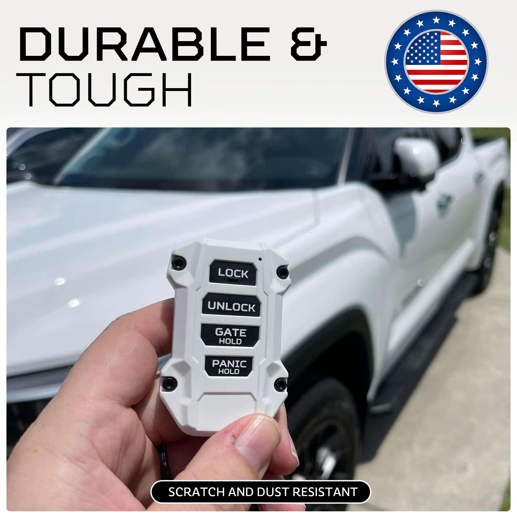 AJT DESIGN Key Fob for Toyota Tacoma, Tundra, 4Runner, Sequoia | Injection Molded ABS Plastic, White, Model 00634