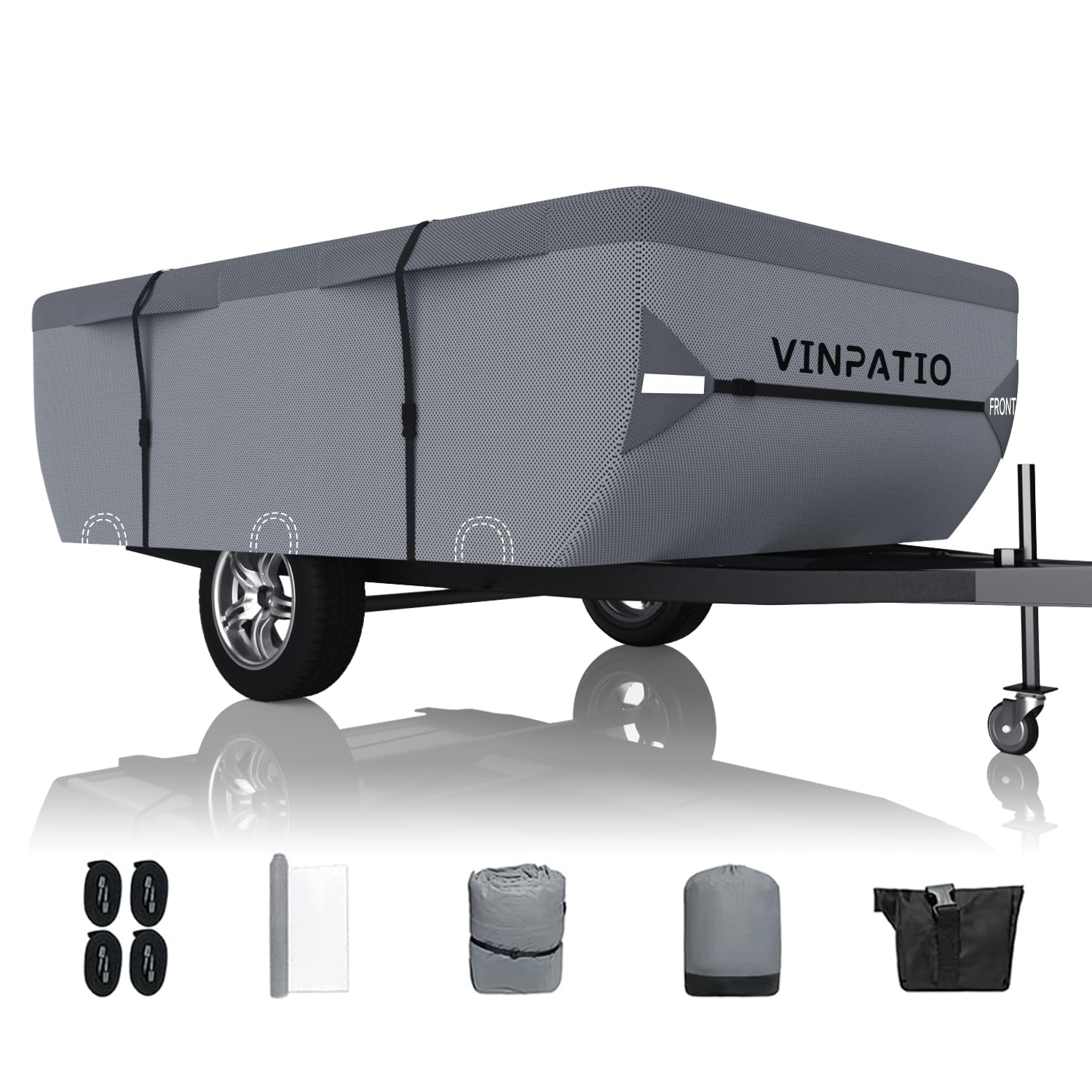 Vinpatio Pop Up Camper Cover - Grey, Folding Camper Tent Trailer Cover For 8'-10' Trailers, Waterproof & Anti-Uv With Windproof