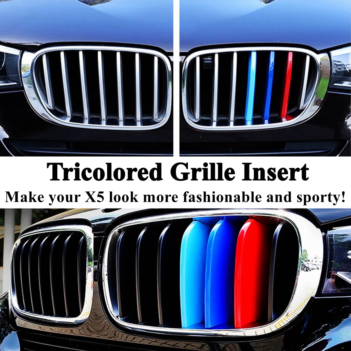 Exact Fit ///M-Colored Grille Insert Trims Compatible With Bmw 2014-2018 F15 X5 And 2015-2016 F16 X6 (Does Not Fit 2017 X6) Cent