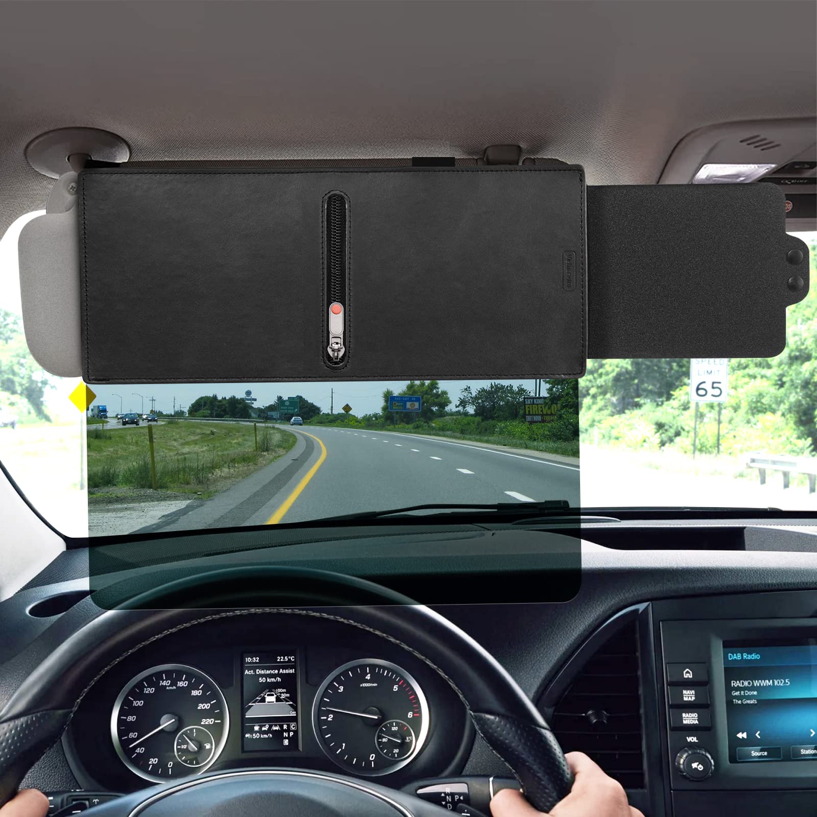 Veharvim Polarized Sun Visor For Car With Zipper Slider, Upgraded Uv400 Car Sun Visor Extension With Pc Lens And Side Sunshade,A