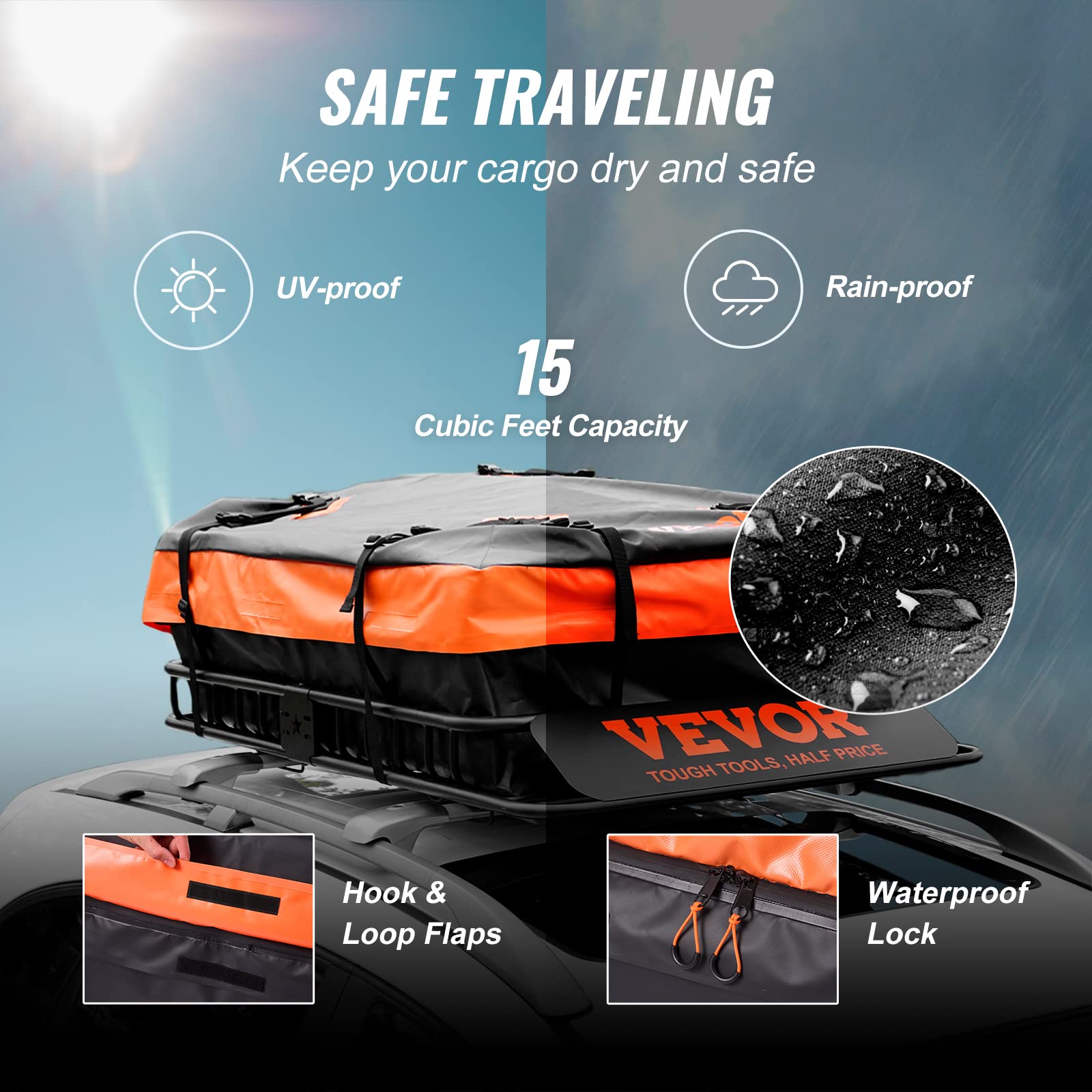 Vevor Roof Rack Cargo Basket, 51' X 36' X 5' Rooftop Cargo Carrier W/ 15 Cu Ft Waterproof Cargo Bag, 200 Lbs Capacity Universal Rack Carrier For Suv, Truck, Pickup