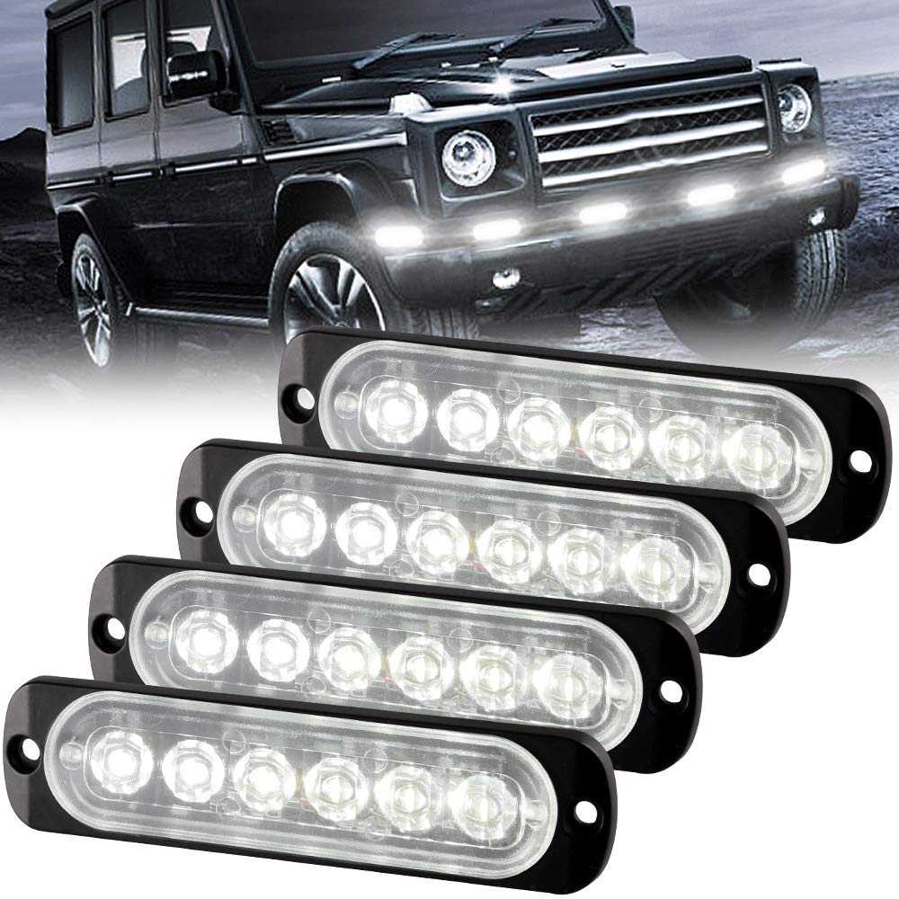 Sidaqi 4Pcs 12W 6-Led Surface Mount Emergency Beacon Hazard Warning Lights For Truck Car Vehicle Led Mini Grille Light Head Stro