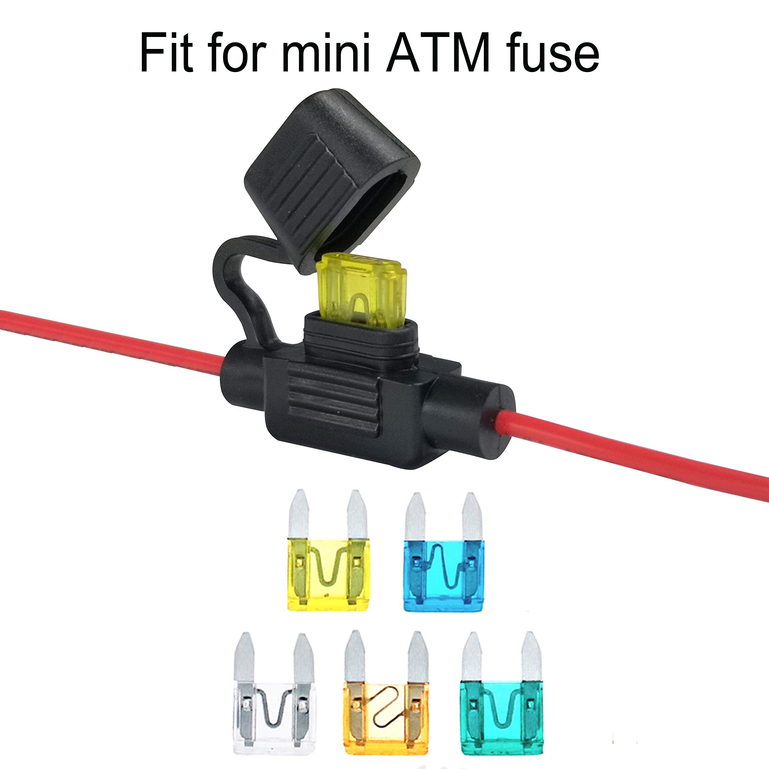 Vantronik Waterproof Inline Fuse Holder 5 Pack For Mini Fuse,18 Gauge Awg Wire Ul1015, Fit For Mini Blade Fuse, 12 Inches Long