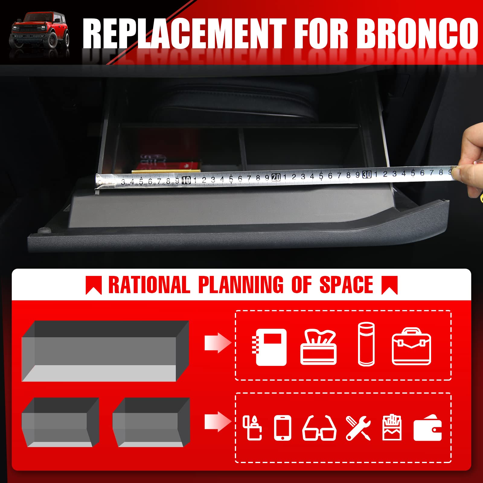 Mabett Glove Box Dividers Organizer For Ford Bronco Accessories 2021 2022 2023 2024 2/4-Door, Use Dividers To Organize Center Co